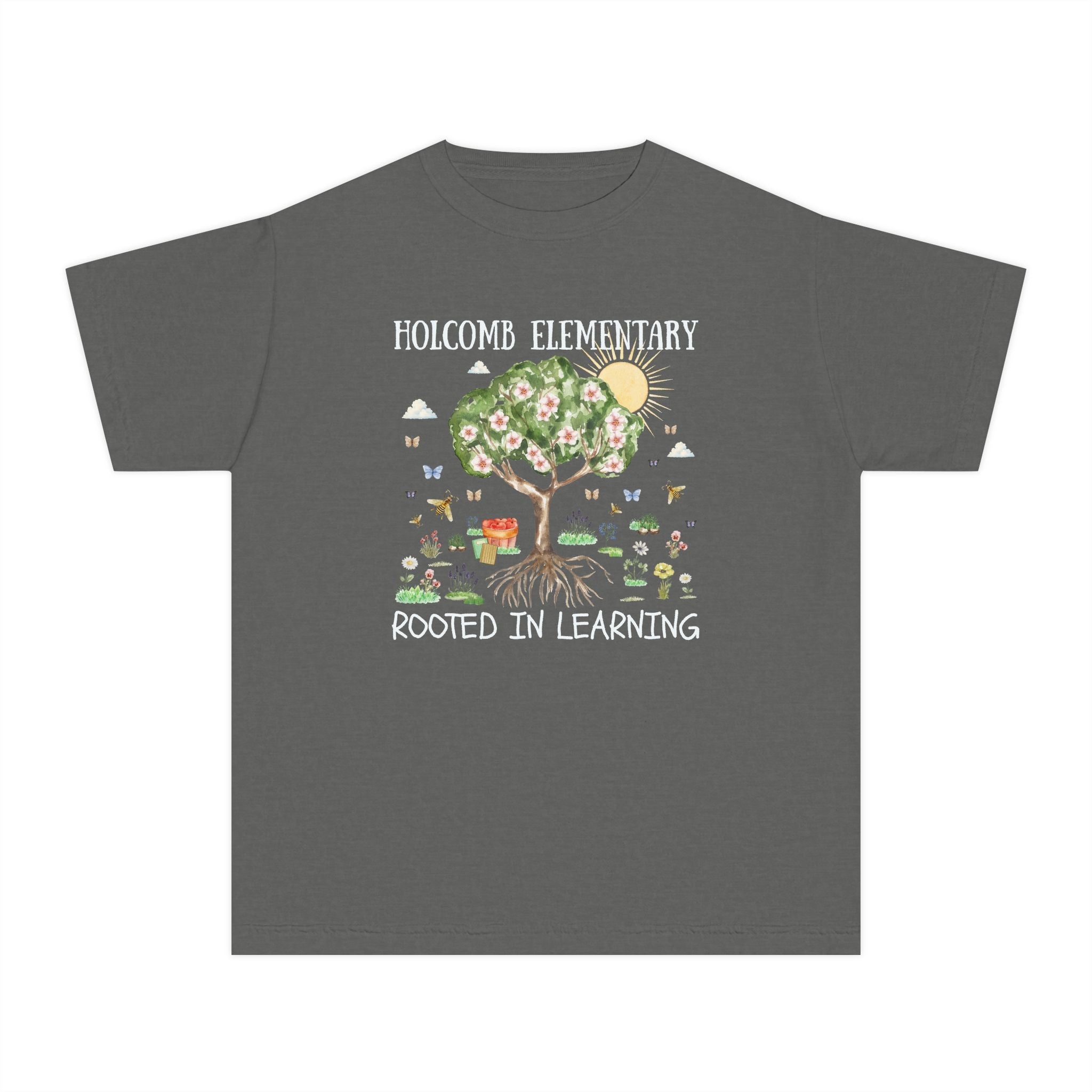 Holcomb Elementary School Kids Tee Shirt: Rooted in Learning | FPS + Opal and June Kids Tee Shirt, Fayetteville Public Schools - Opal and June