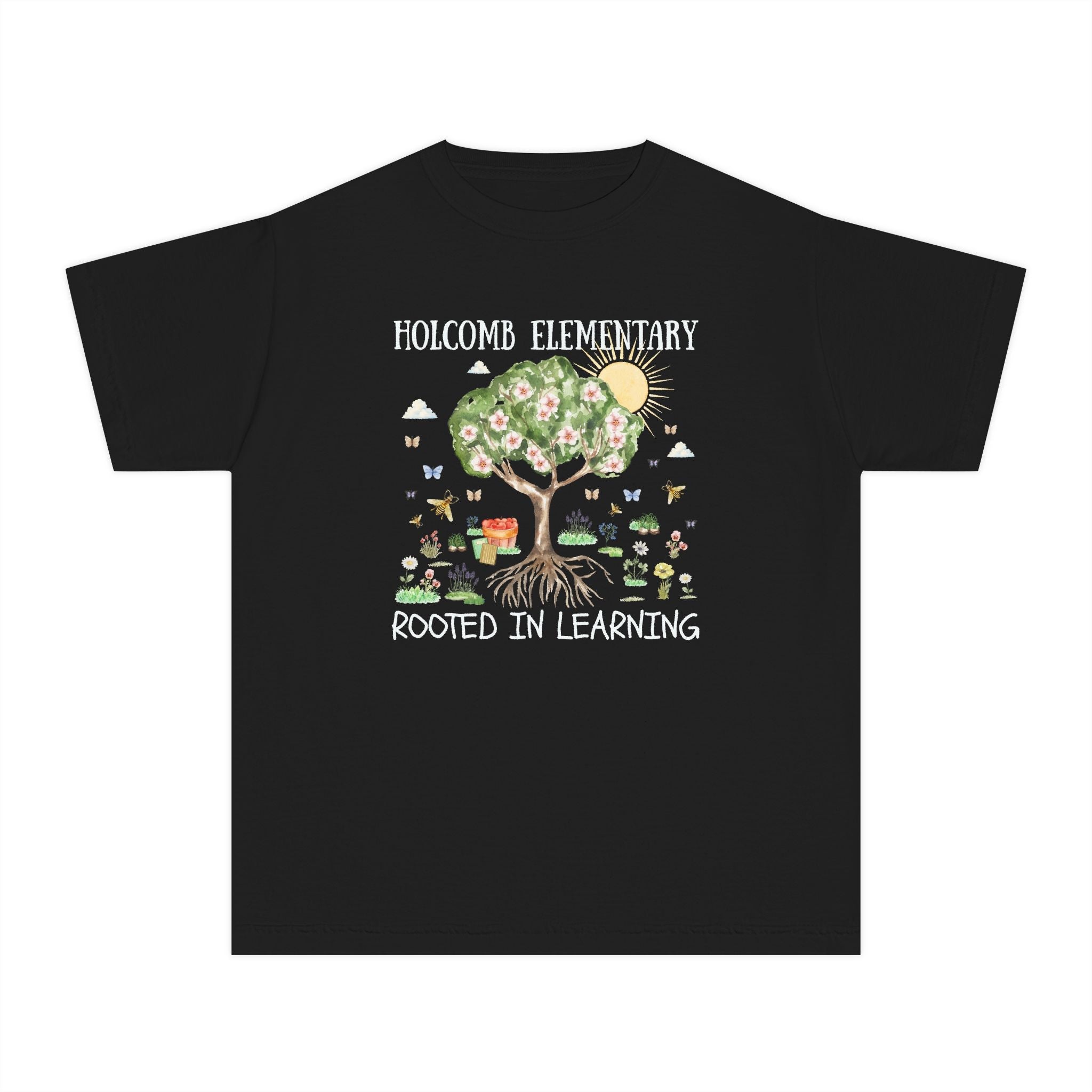 Holcomb Elementary School Kids Tee Shirt: Rooted in Learning | FPS + Opal and June Kids Tee Shirt, Fayetteville Public Schools - Opal and June
