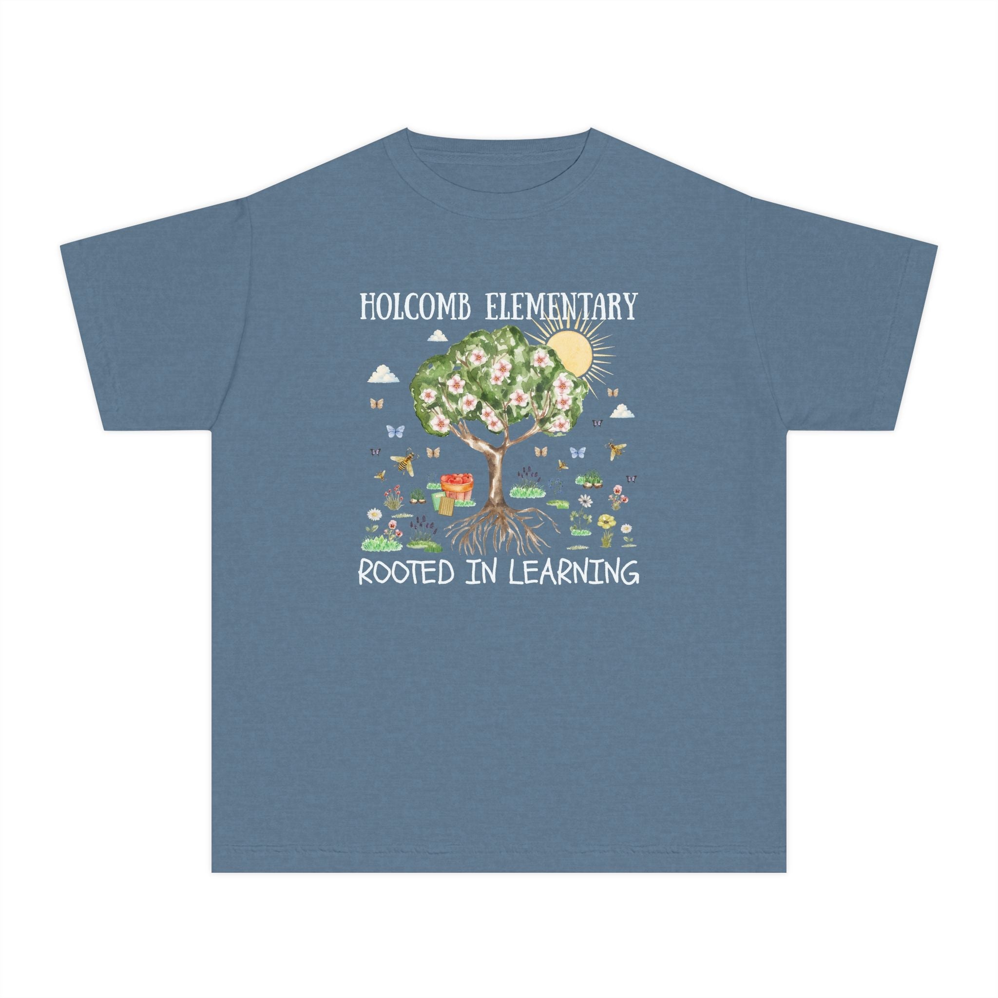 Holcomb Elementary School Kids Tee Shirt: Rooted in Learning | FPS + Opal and June Kids Tee Shirt, Fayetteville Public Schools - Opal and June