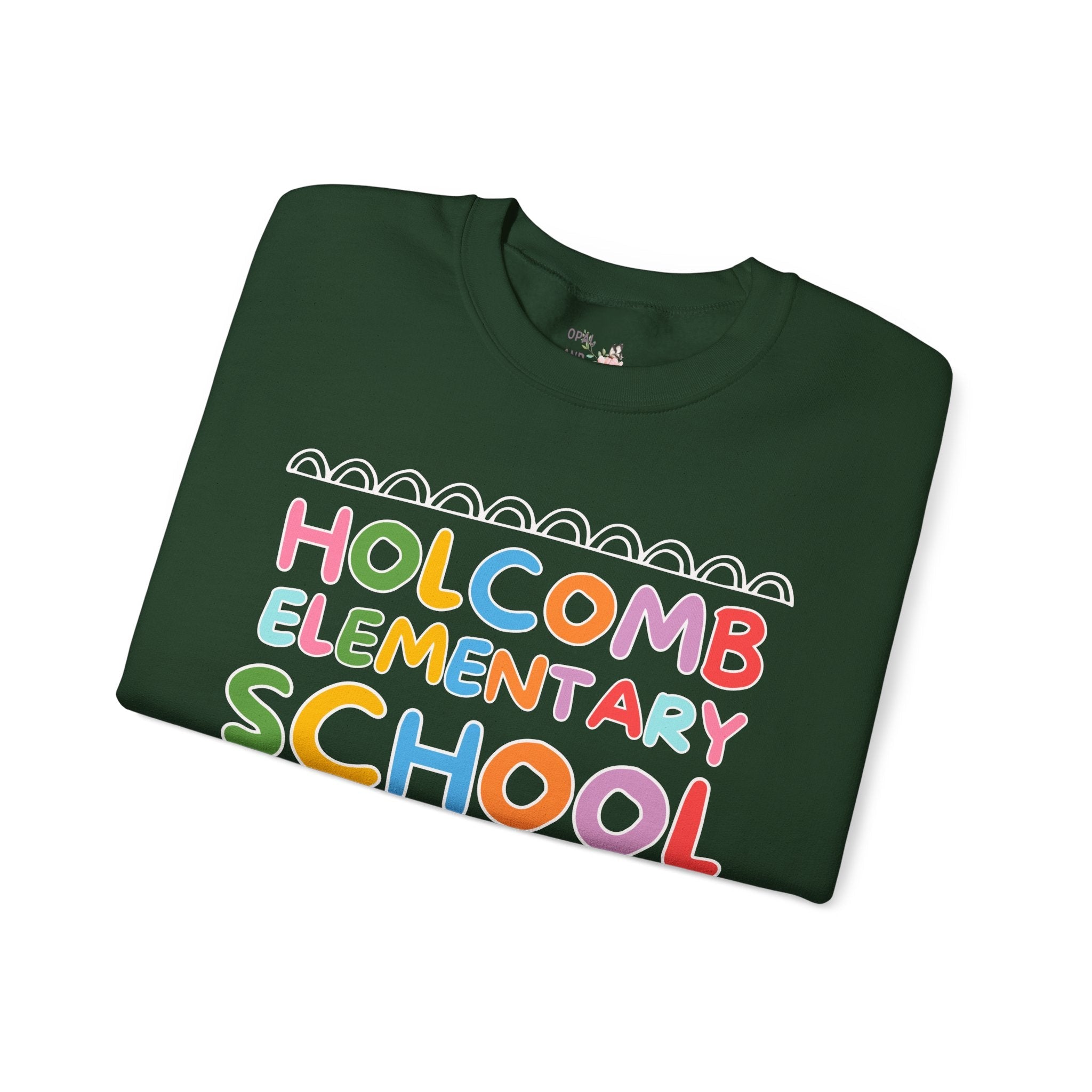 Holcomb Elementary School Sweatshirt: Rainbow Letters | FPS + Opal and June Crewneck, Fayetteville Public Schools - Opal and June