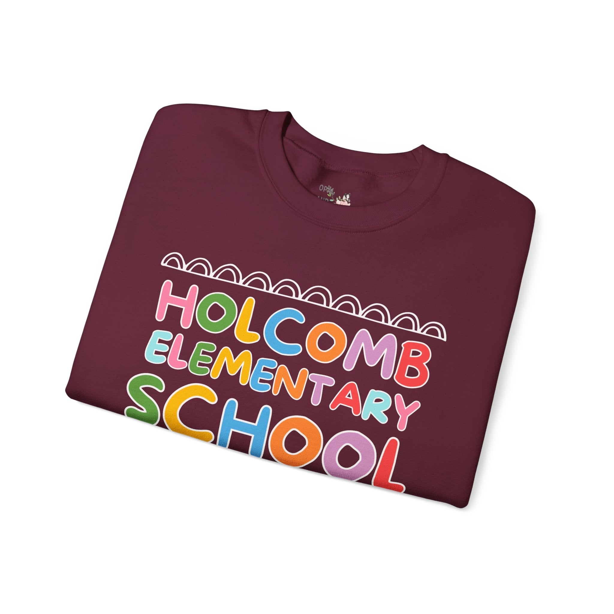 Holcomb Elementary School Sweatshirt: Rainbow Letters | FPS + Opal and June Crewneck, Fayetteville Public Schools - Opal and June