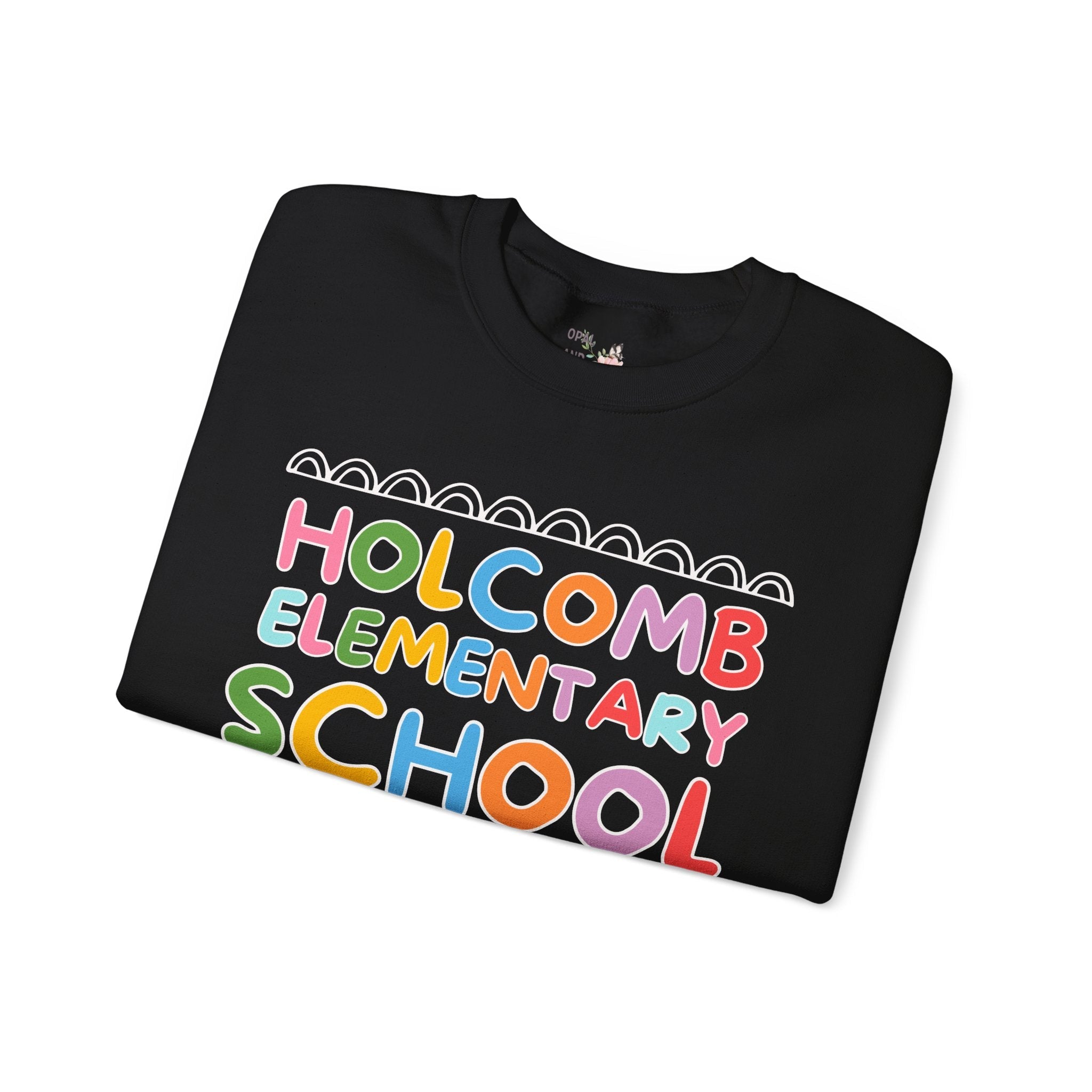 Holcomb Elementary School Sweatshirt: Rainbow Letters | FPS + Opal and June Crewneck, Fayetteville Public Schools - Opal and June