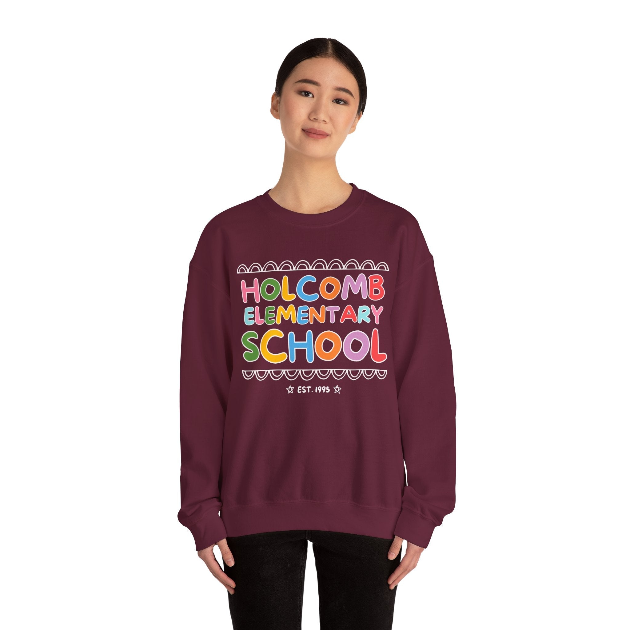 Holcomb Elementary School Sweatshirt: Rainbow Letters | FPS + Opal and June Crewneck, Fayetteville Public Schools - Opal and June