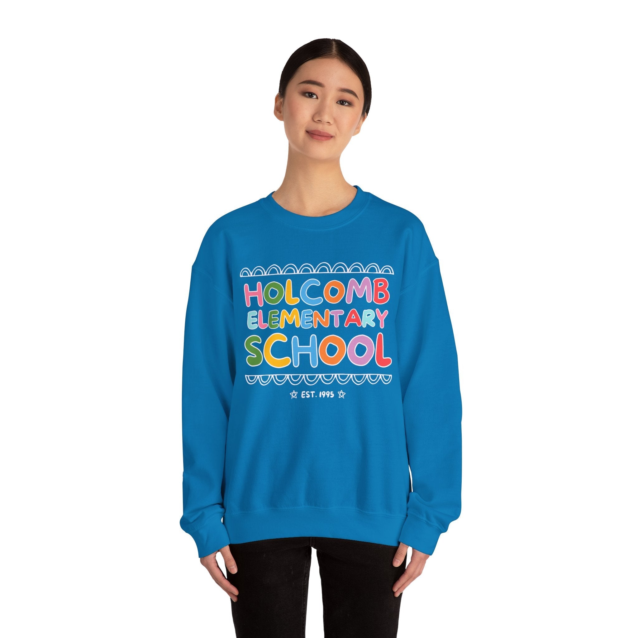 Holcomb Elementary School Sweatshirt: Rainbow Letters | FPS + Opal and June Crewneck, Fayetteville Public Schools - Opal and June