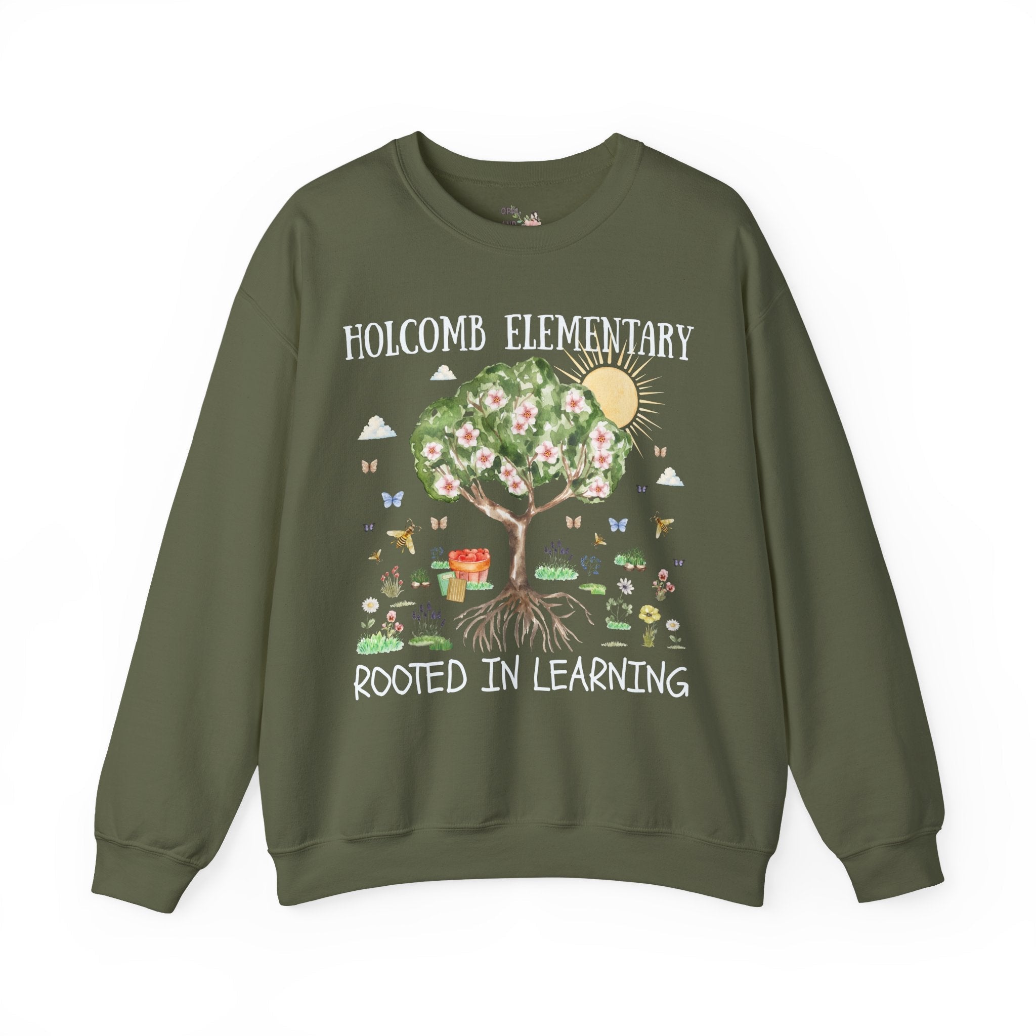 Holcomb Elementary School Sweatshirt: Rooted in Learning | FPS + Opal and June Sweatshirt, Fayetteville Public Schools - Opal and June