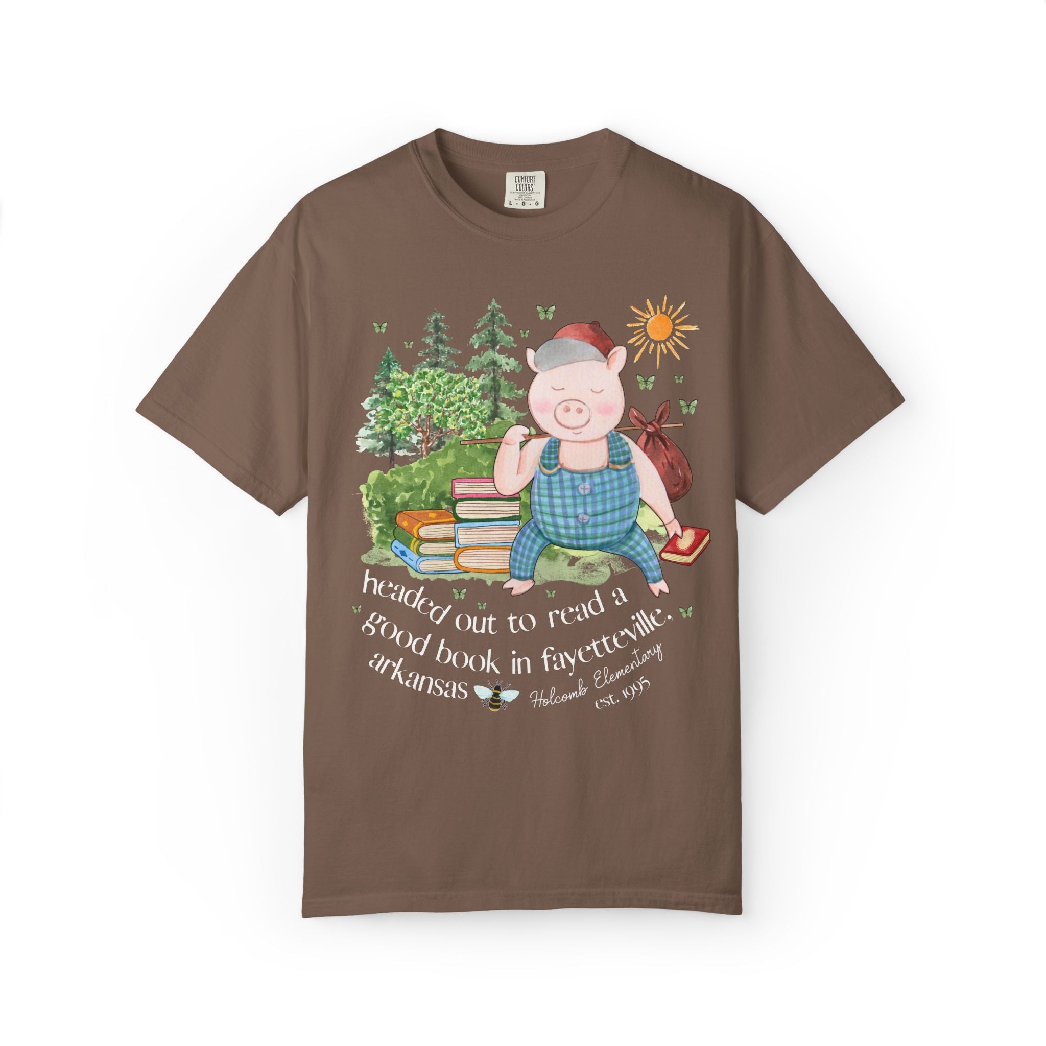 Holcomb Elementary School Tee Shirt: Headed Out to Read a Good Book | FPS + Opal and June Tee Shirt, Fayetteville Public Schools - Opal and June