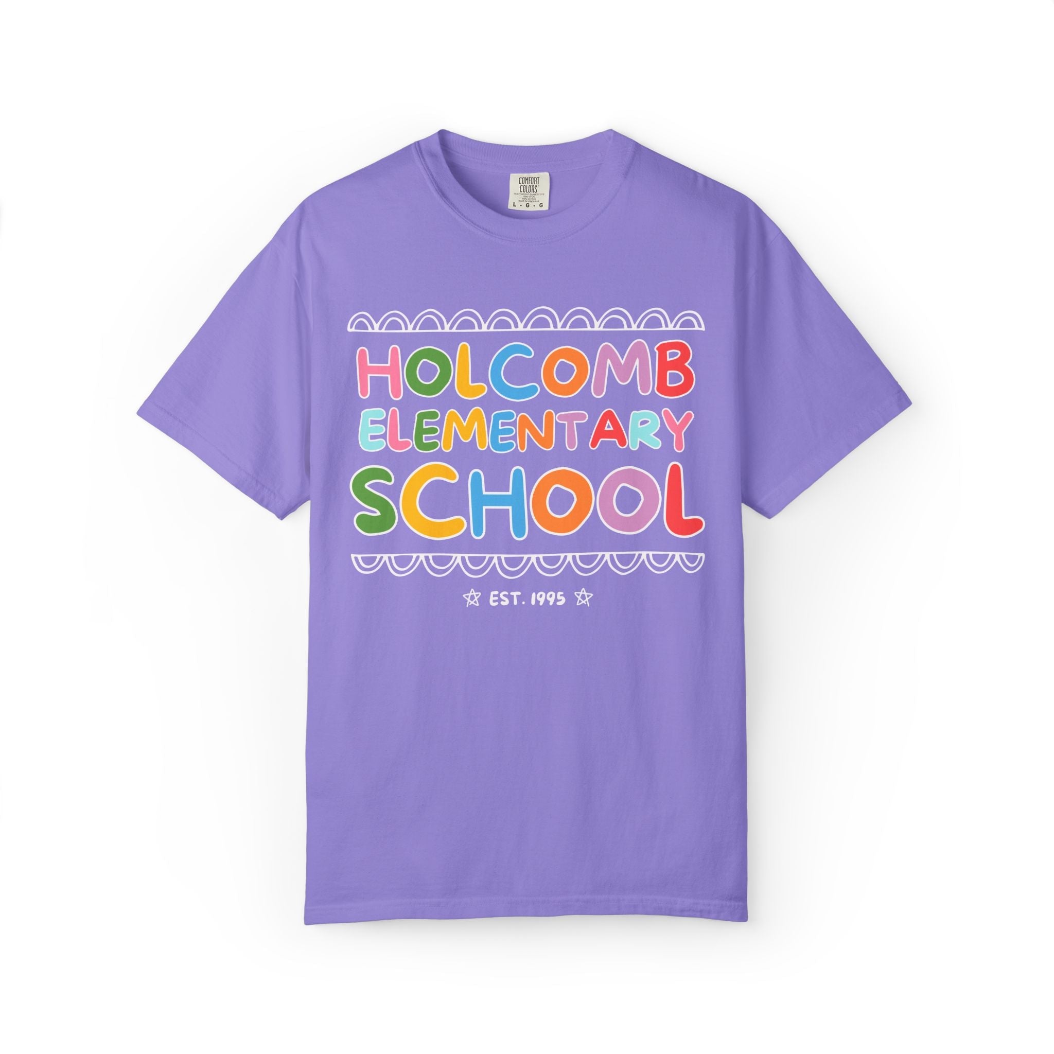 Holcomb Elementary School Tee Shirt: Rainbow Letters | FPS + Opal and June T-Shirt, Fayetteville Public Schools - Opal and June