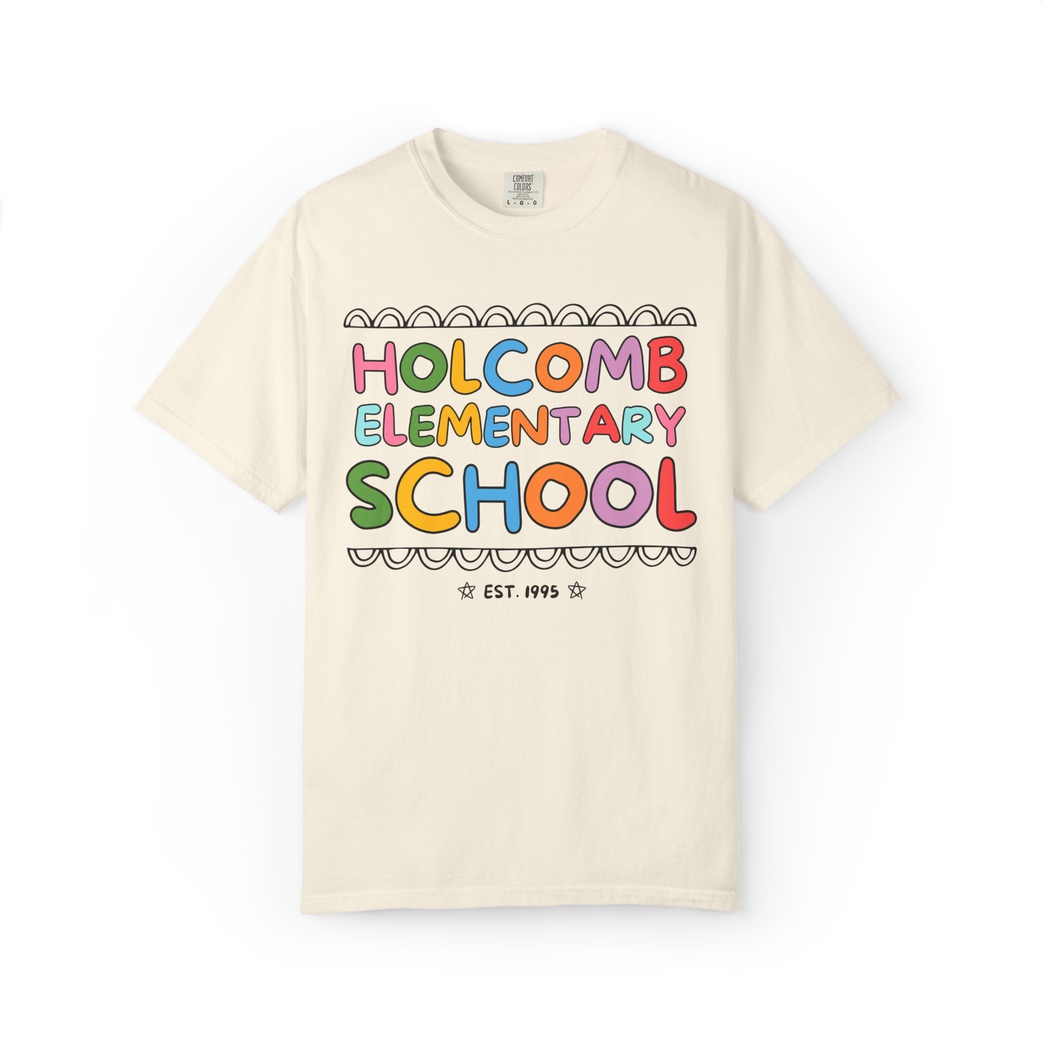 Holcomb Elementary School Tee Shirt: Rainbow Letters | FPS + Opal and June T-Shirt, Fayetteville Public Schools - Opal and June