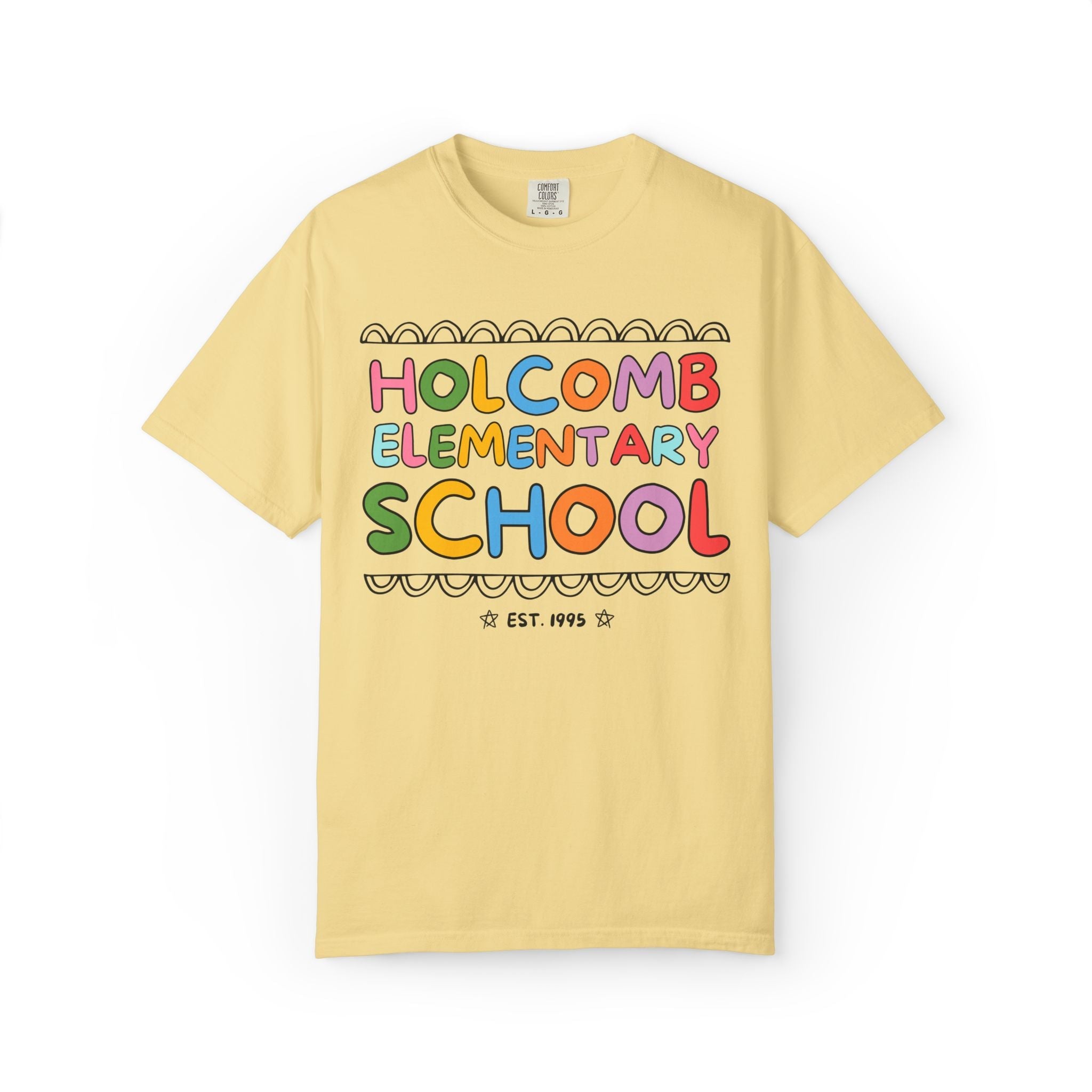 Holcomb Elementary School Tee Shirt: Rainbow Letters | FPS + Opal and June T-Shirt, Fayetteville Public Schools - Opal and June