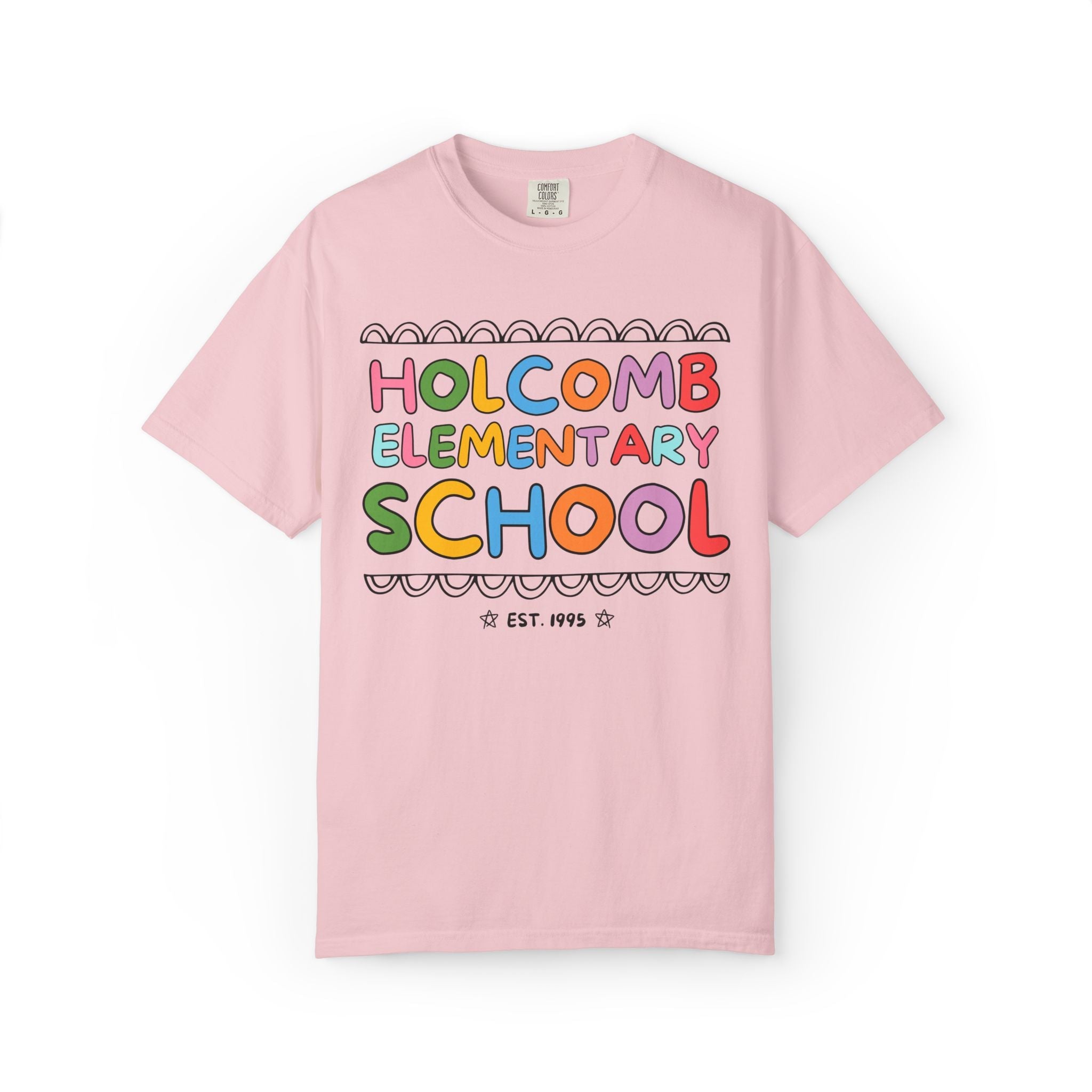 Holcomb Elementary School Tee Shirt: Rainbow Letters | FPS + Opal and June T-Shirt, Fayetteville Public Schools - Opal and June