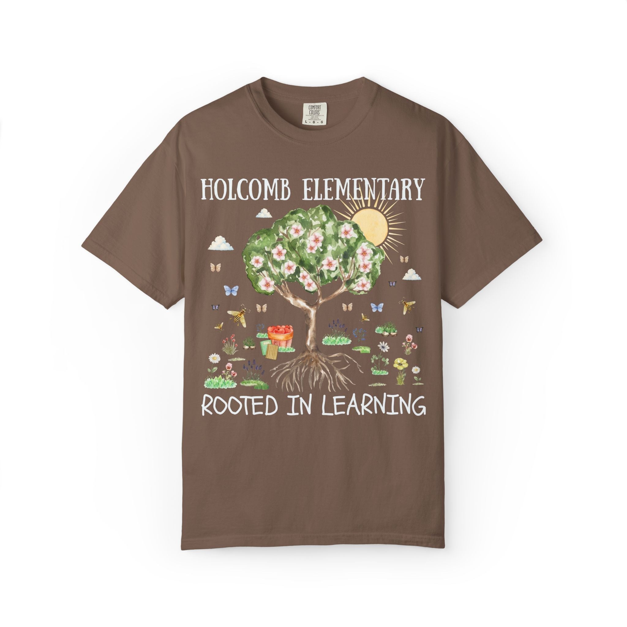 Holcomb Elementary School Tee Shirt: Rooted in Learning | FPS + Opal and June Tee Shirt, Fayetteville Public Schools - Opal and June