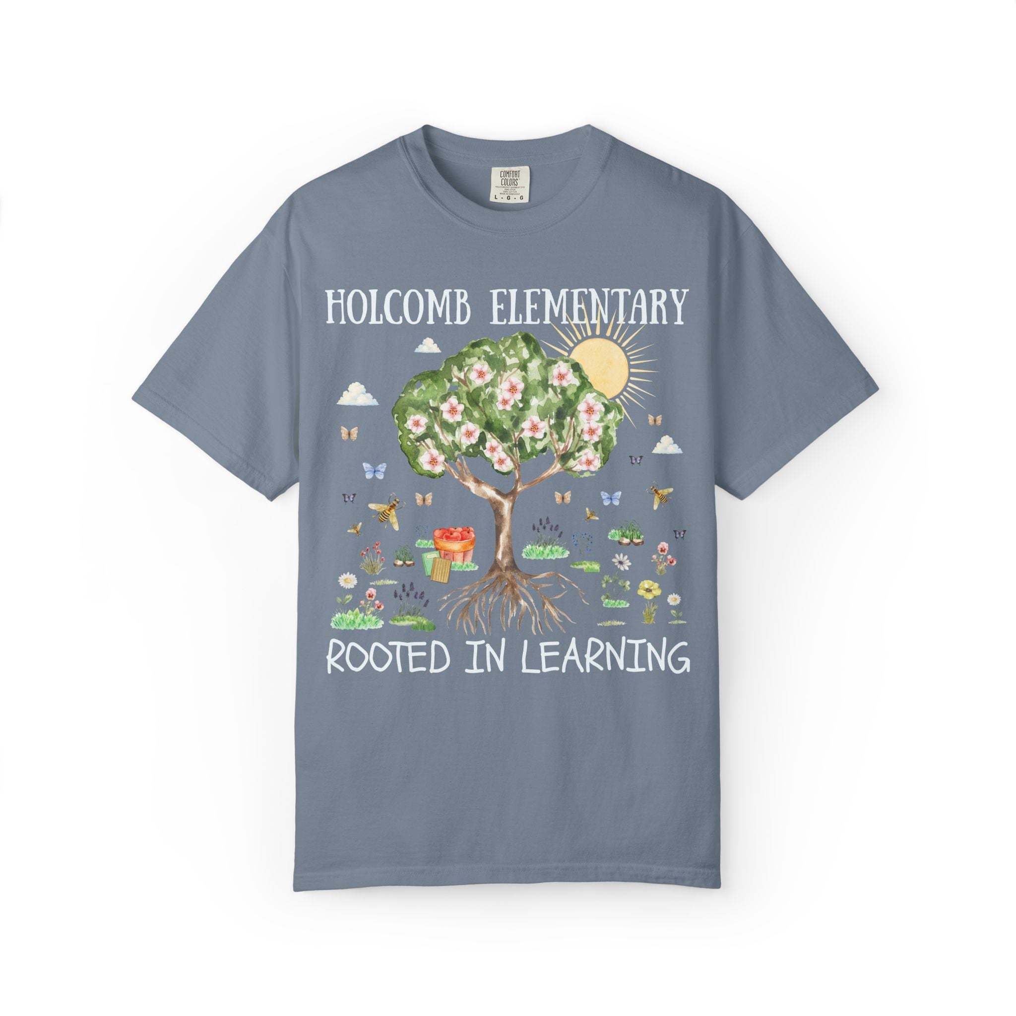 Holcomb Elementary School Tee Shirt: Rooted in Learning | FPS + Opal and June Tee Shirt, Fayetteville Public Schools - Opal and June