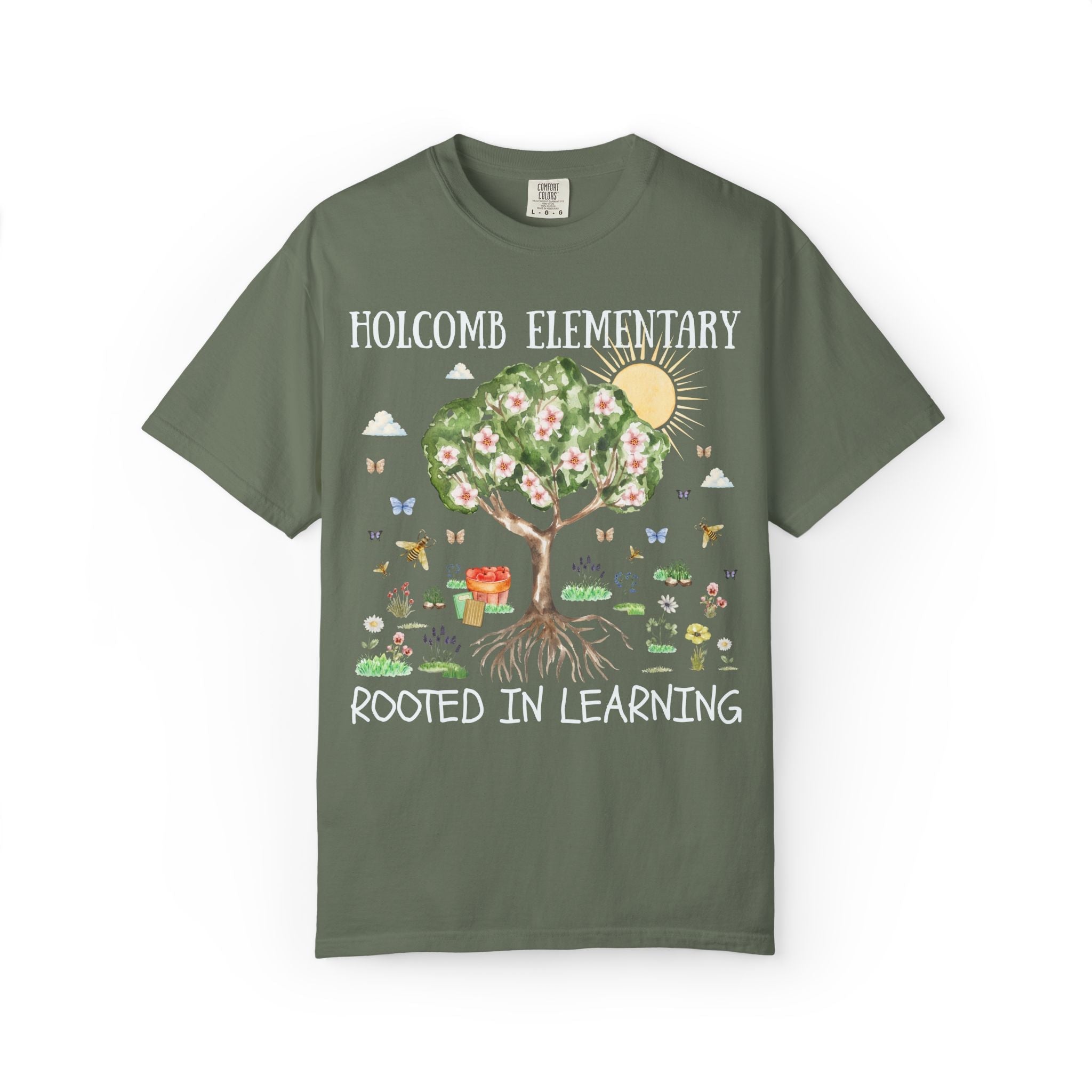 Holcomb Elementary School Tee Shirt: Rooted in Learning | FPS + Opal and June Tee Shirt, Fayetteville Public Schools - Opal and June