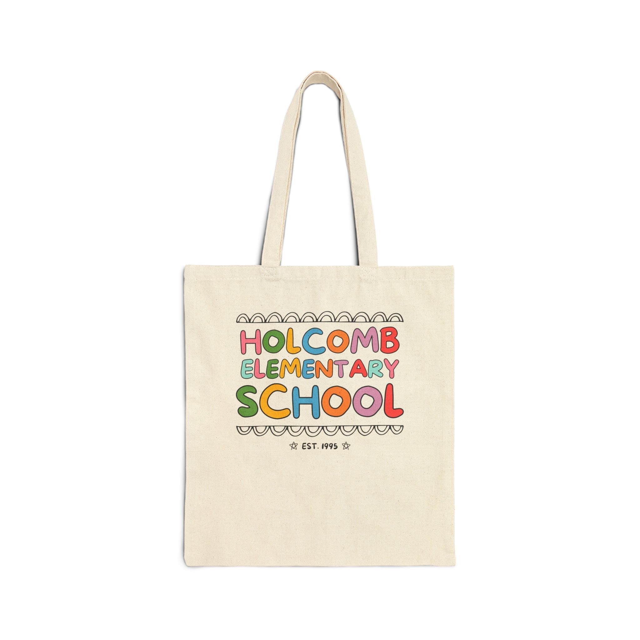 Holcomb Elementary School Tote Bag: Rainbow Letters | FPS + Opal and June Tote Bag, Fayetteville Public Schools - Opal and June
