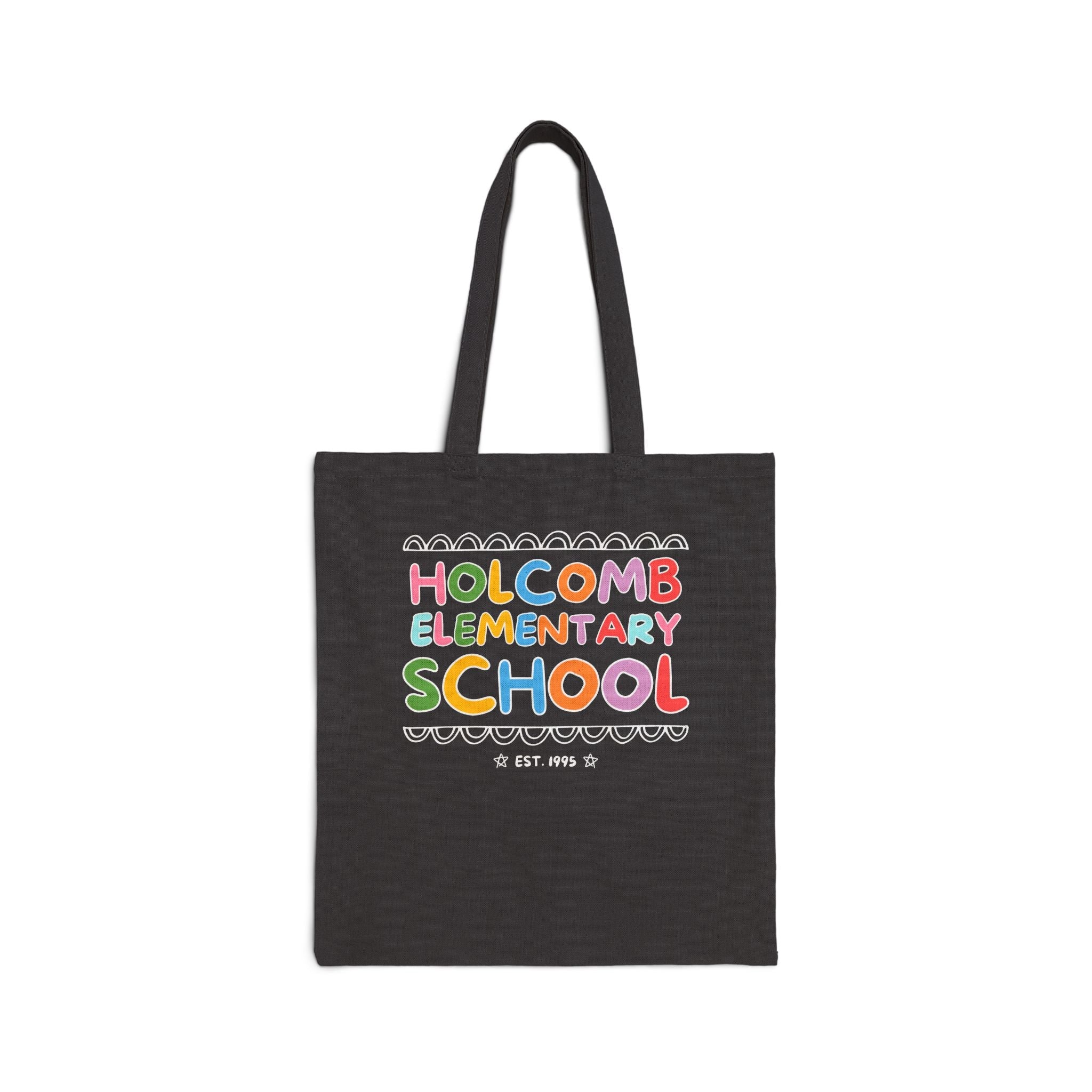 Holcomb Elementary School Tote Bag: Rainbow Letters | FPS + Opal and June Tote Bag, Fayetteville Public Schools - Opal and June