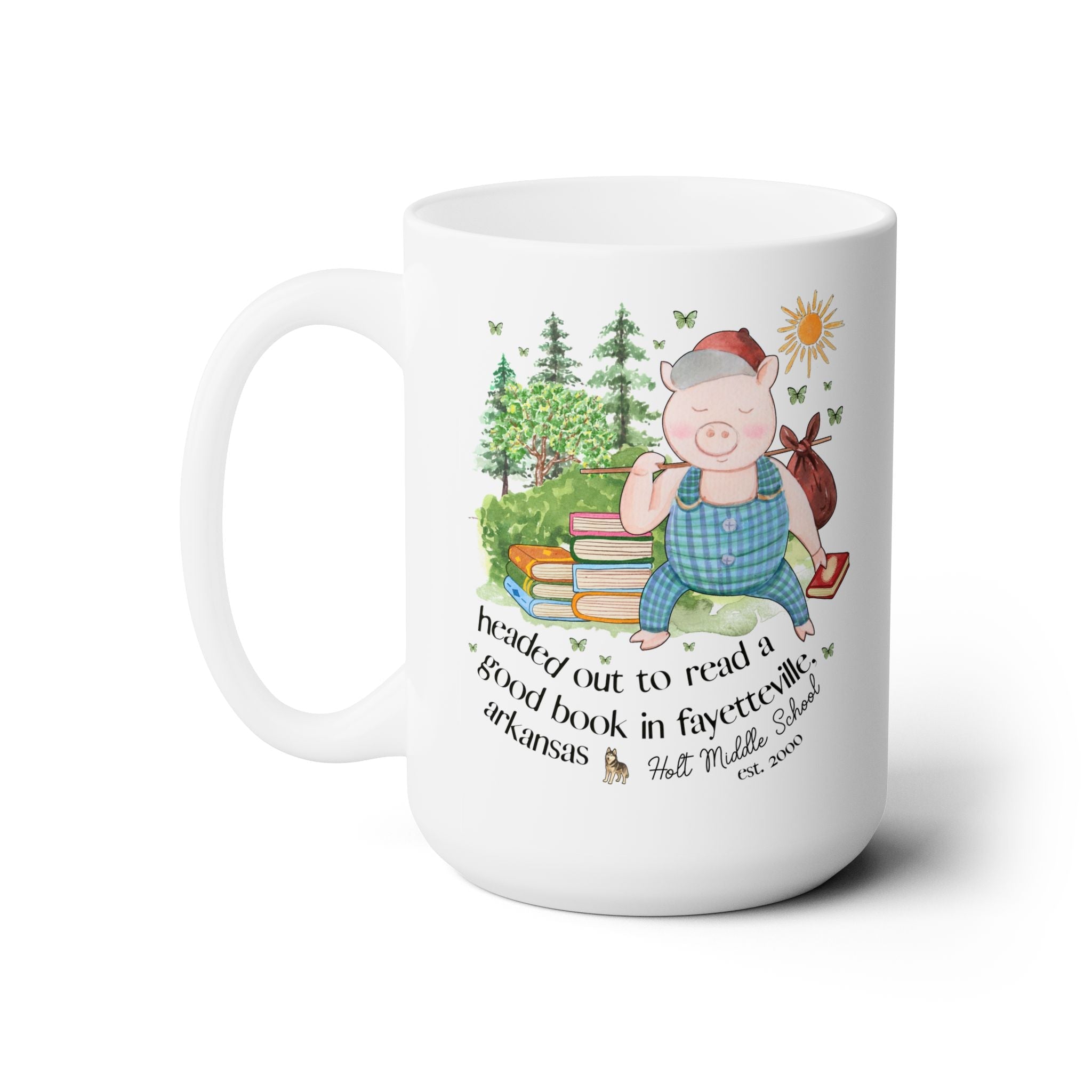 Holt Elementary School 15 Oz Coffee Mug: Headed Out to Read a Good Book - Opal and June