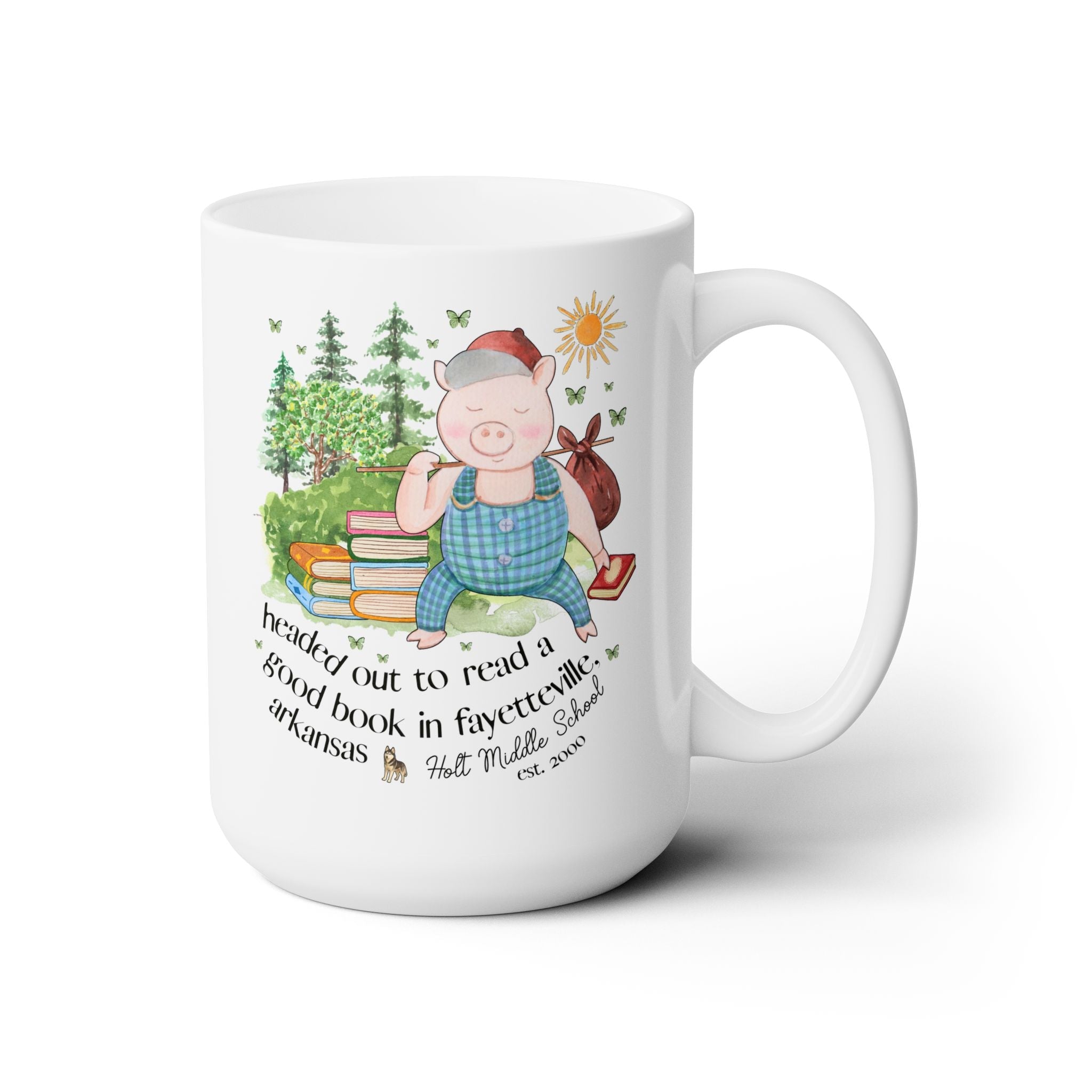 Holt Elementary School 15 Oz Coffee Mug: Headed Out to Read a Good Book - Opal and June