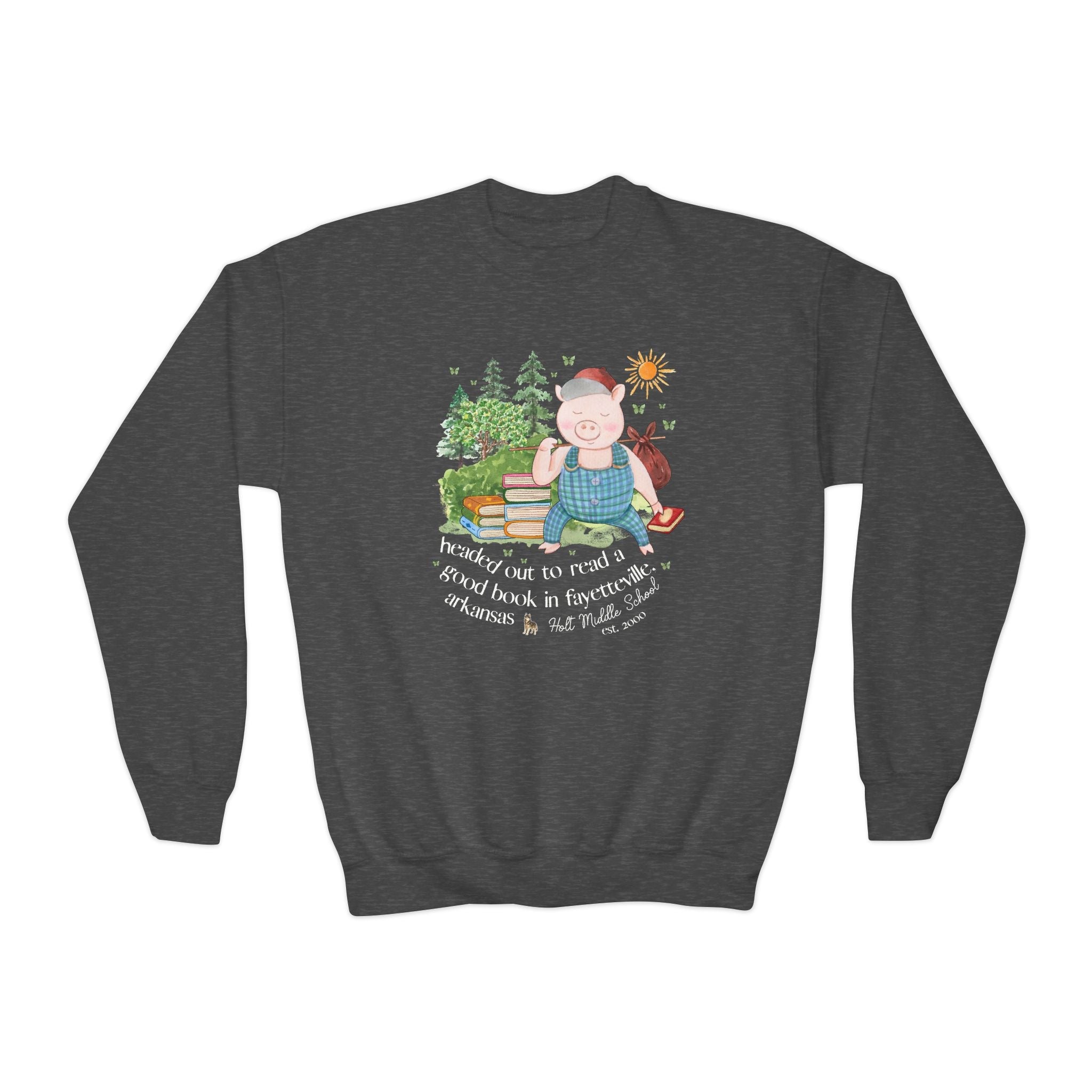 Holt Elementary School Kids Sweatshirt: Headed Out to Read a Good Book - Opal and June