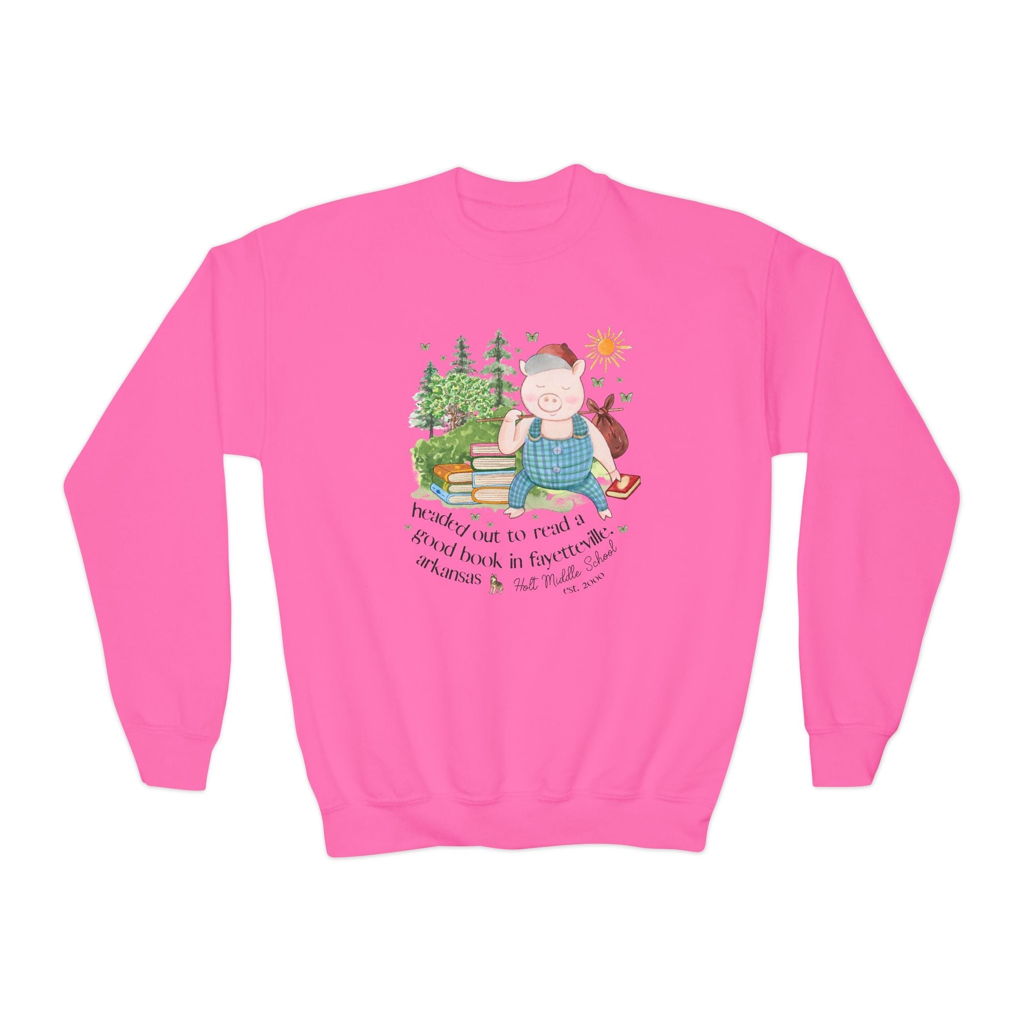 Holt Elementary School Kids Sweatshirt: Headed Out to Read a Good Book - Opal and June