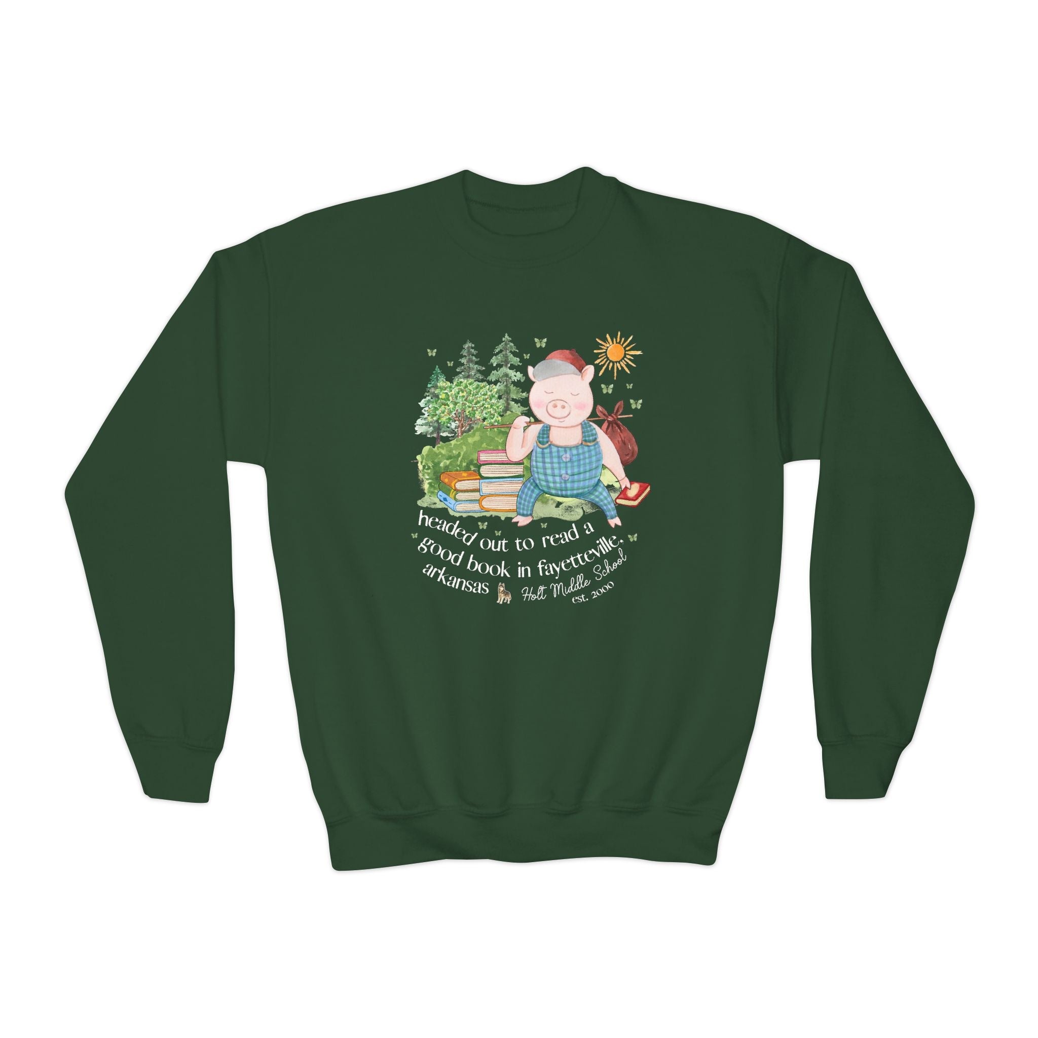 Holt Elementary School Kids Sweatshirt: Headed Out to Read a Good Book - Opal and June