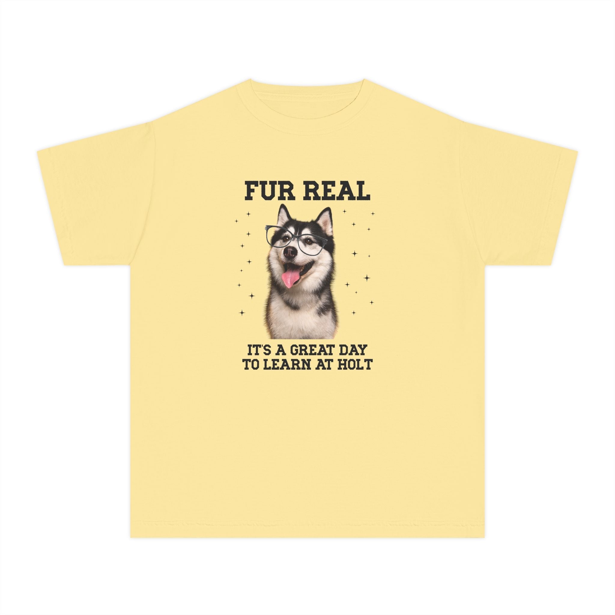 Holt Middle School Kids Tee Shirt: Fur Real, It's a Great Day to Learn at Holt | FPS + Opal and June Kids Tee Shirt, Fayetteville Public Schools - Opal and June