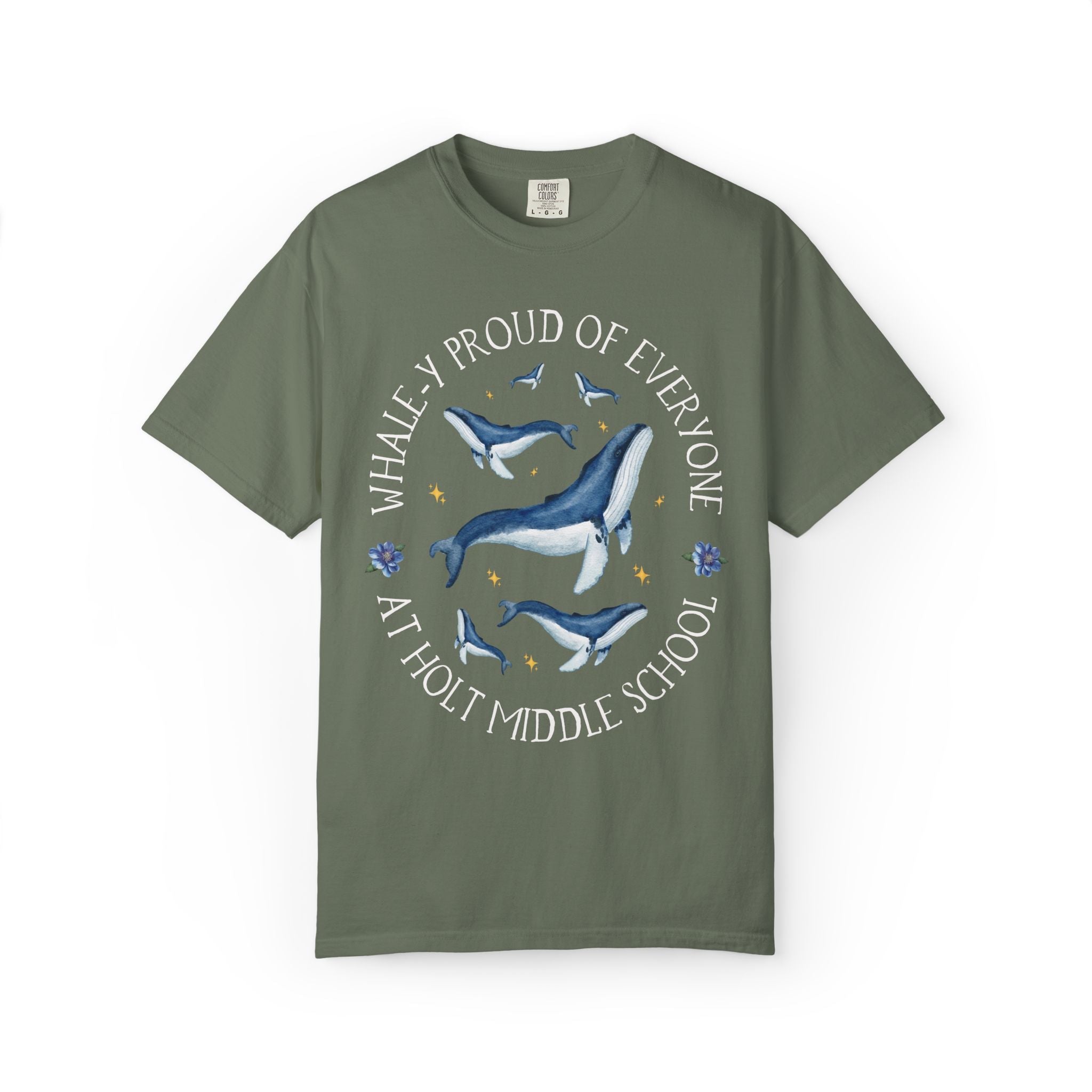 Holt Middle School Tee Shirt: Whale - y Proud | FPS + Opal and June Tee Shirt, Fayetteville Public Schools - Opal and June