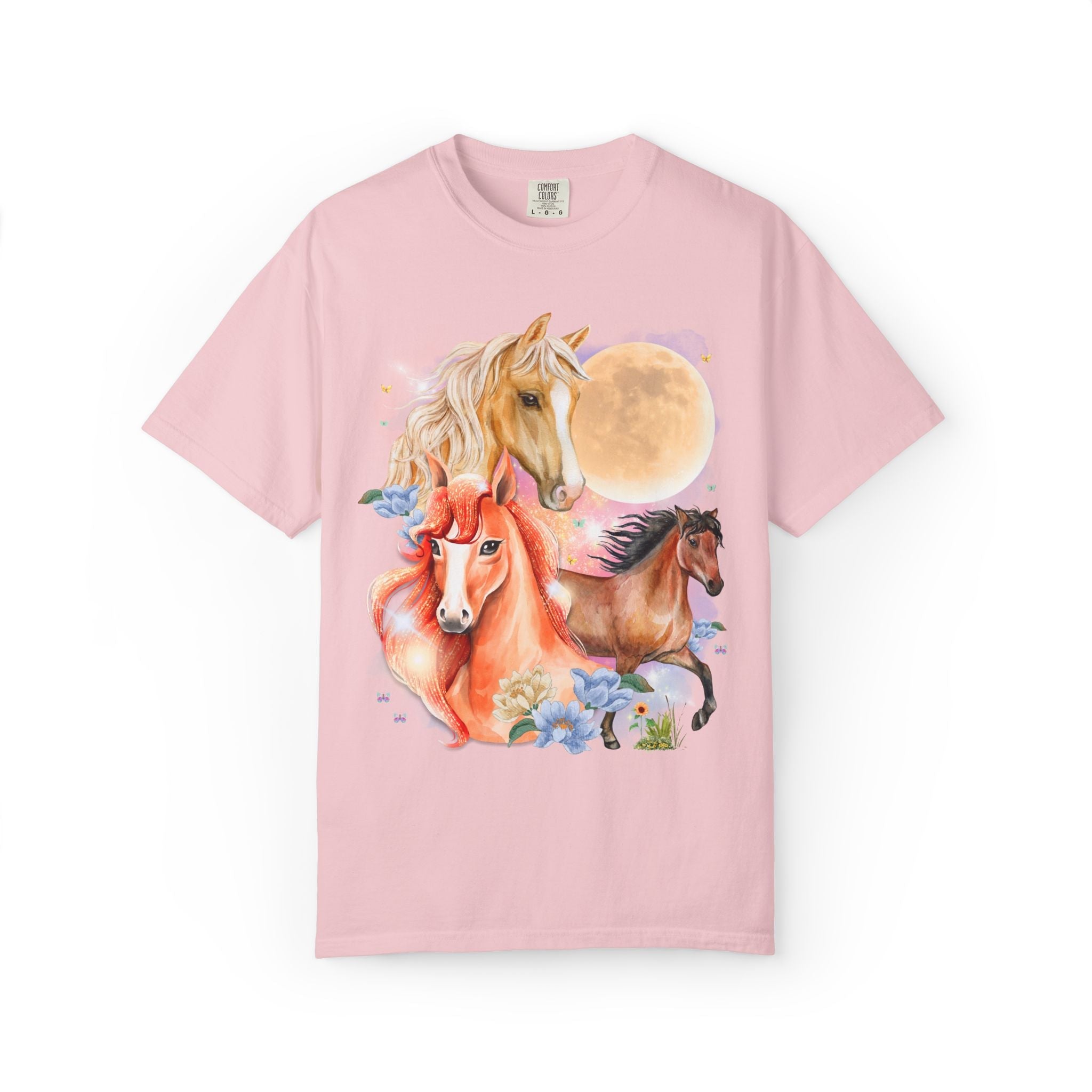 Horse Animal Lover Tee Shirt with Butterflies and Flowers - Opal and June