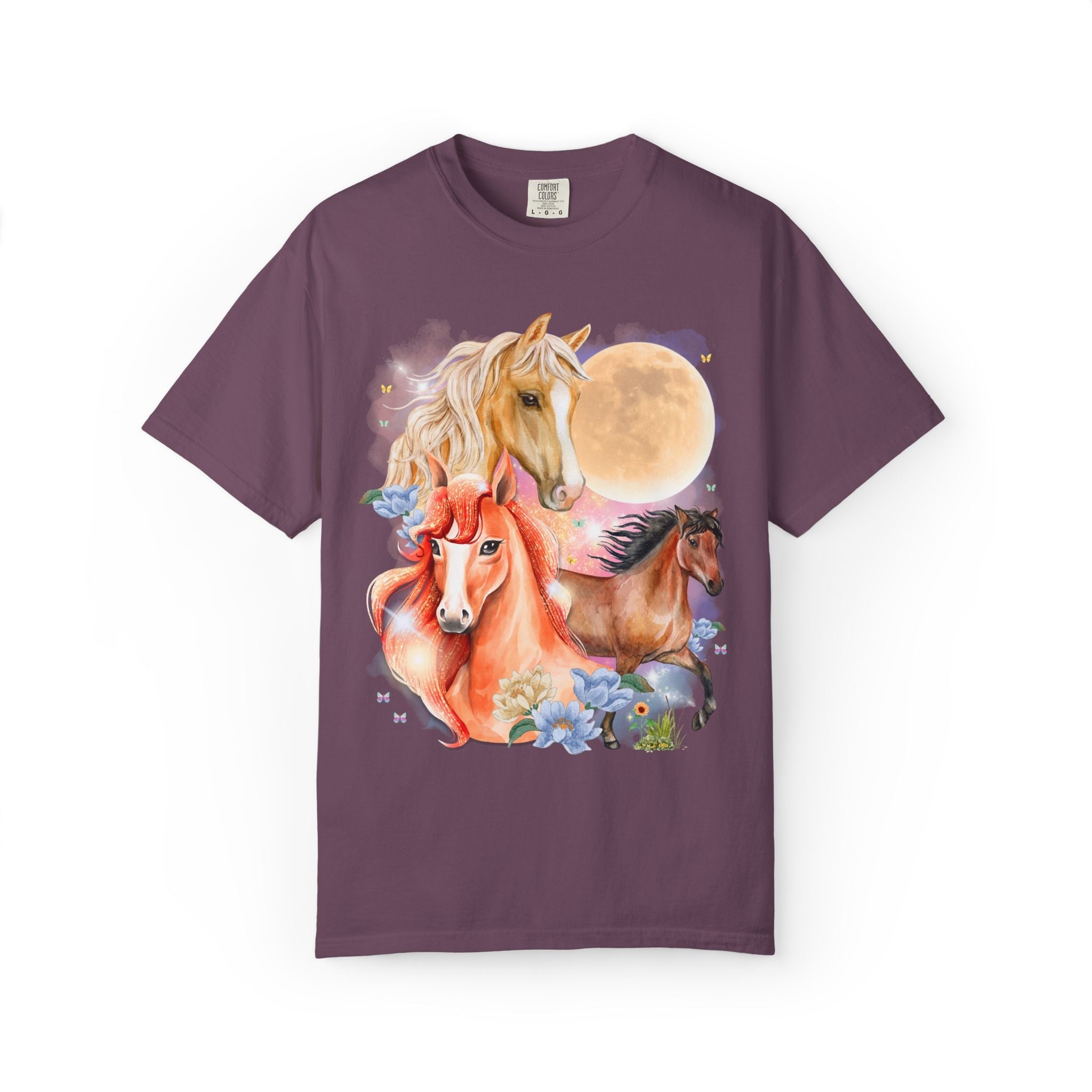 Horse Animal Lover Tee Shirt with Butterflies and Flowers - Opal and June