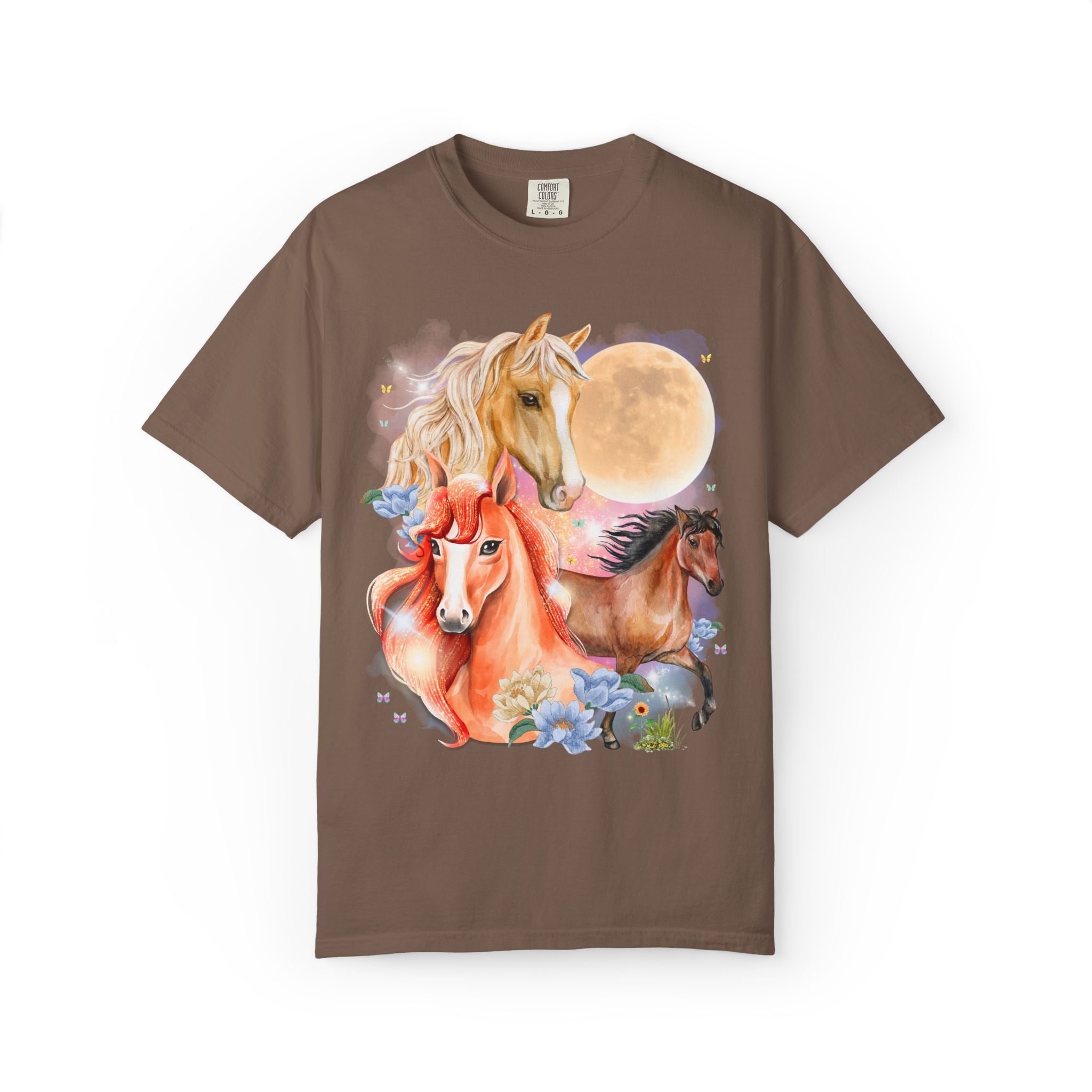 Horse Animal Lover Tee Shirt with Butterflies and Flowers - Opal and June