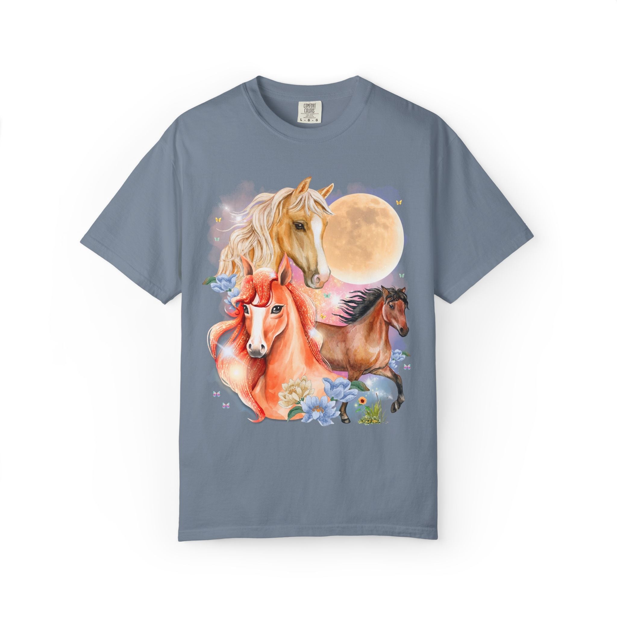 Horse Animal Lover Tee Shirt with Butterflies and Flowers - Opal and June