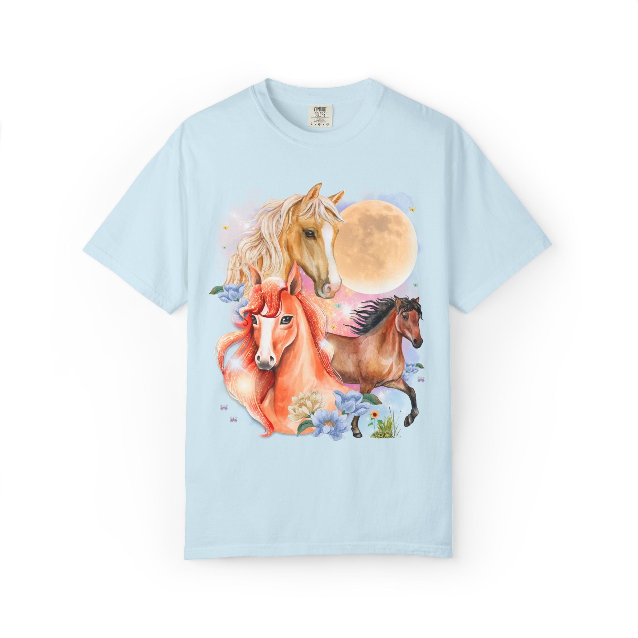 Horse Animal Lover Tee Shirt with Butterflies and Flowers - Opal and June