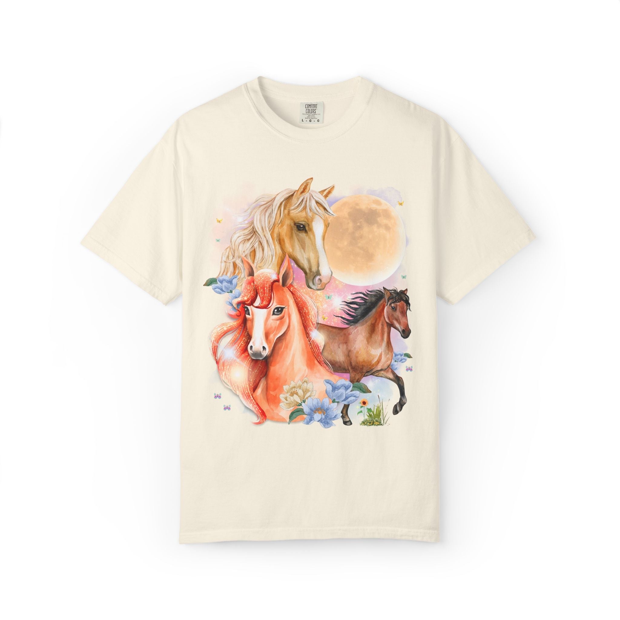 Horse Animal Lover Tee Shirt with Butterflies and Flowers - Opal and June