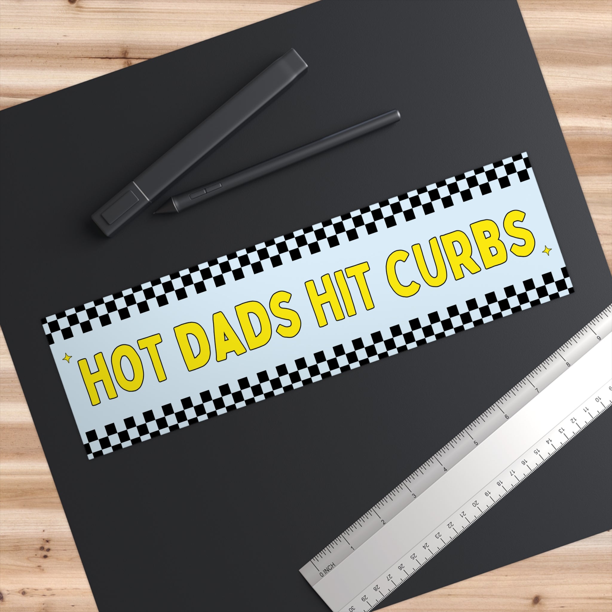 Hot Dads Hit Curbs Bumper Sticker: Funny Father's Day Present from Wife or Husband, Silly Nervous Driver Bumper Sticker for Dad or Boyfriend - Opal and June
