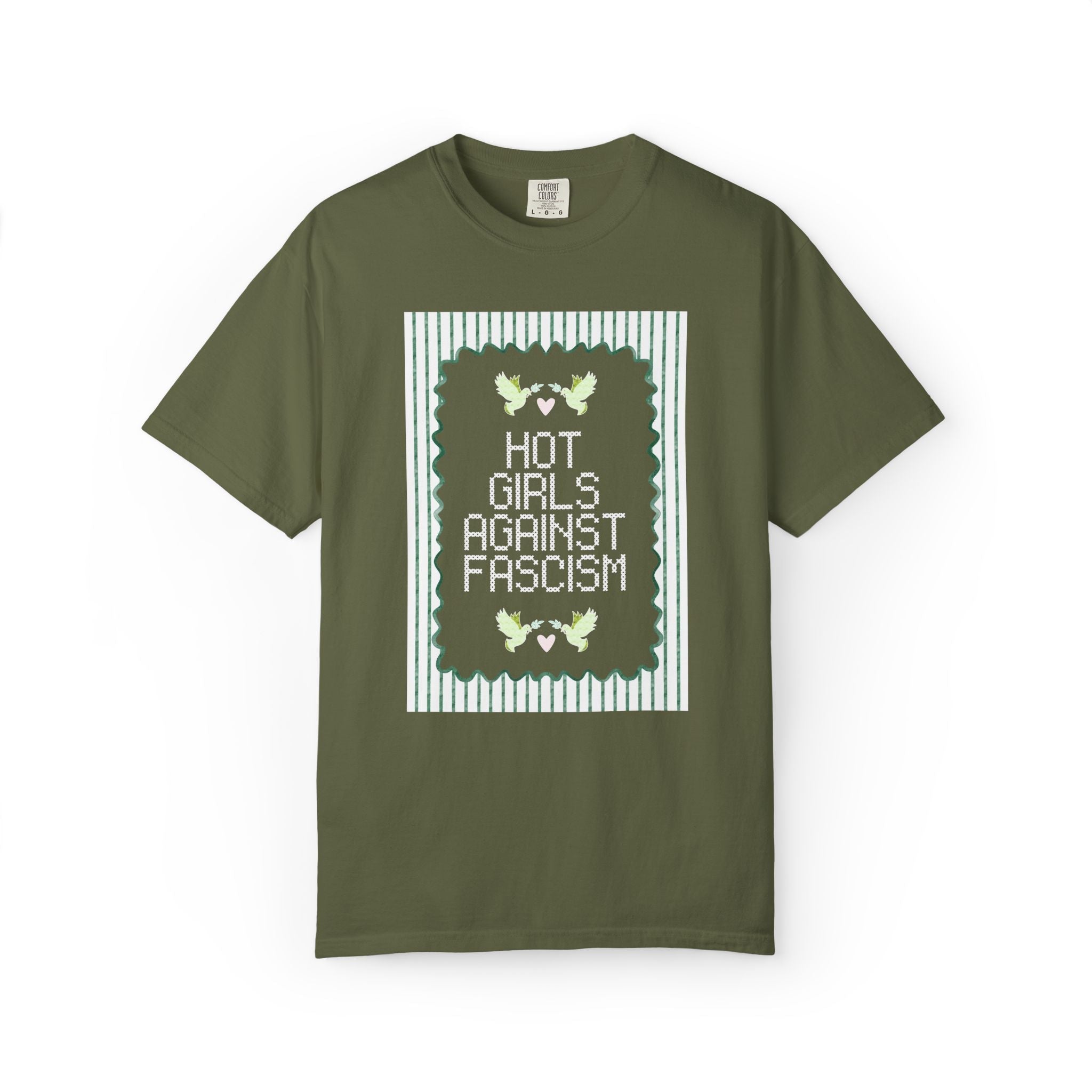 Hot Girls Against Fascism: Cute Women's Rights T-Shirt with Watercolor Doves, Soft Girl Style Subtle Democratic Socialist Tee, Human Rights - Opal and June