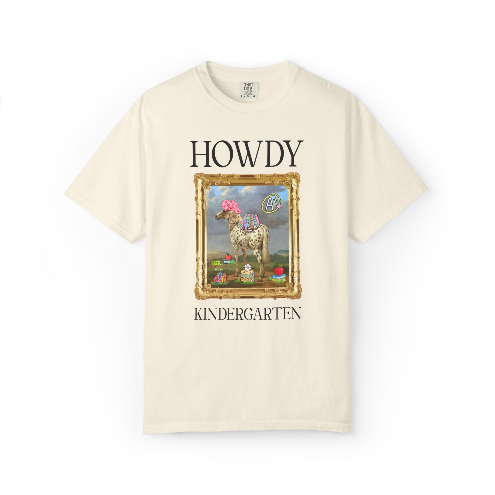 Howdy Kindergarten Teacher Team T-Shirt with Famous Painting, Horse Painting by Paulus Potter, Back to School, 17th Century Art History - Opal and June