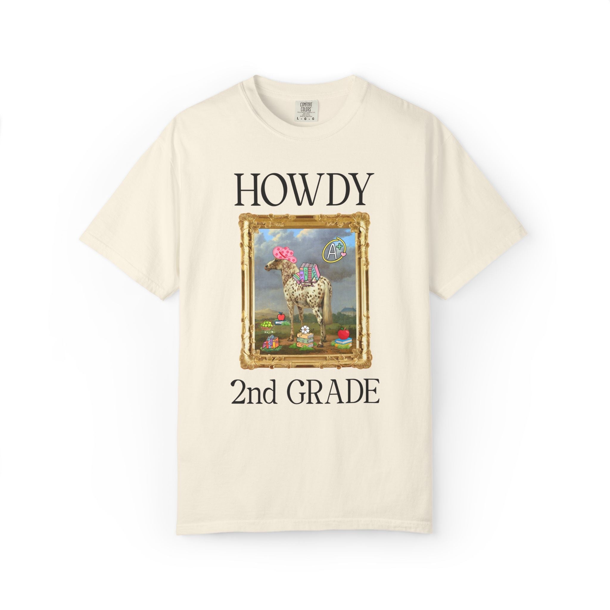 Howdy Second Grade Teacher Team T-Shirt with Famous Painting, Horse Painting by Paulus Potter, Back to School, 17th Century Art History - Opal and June