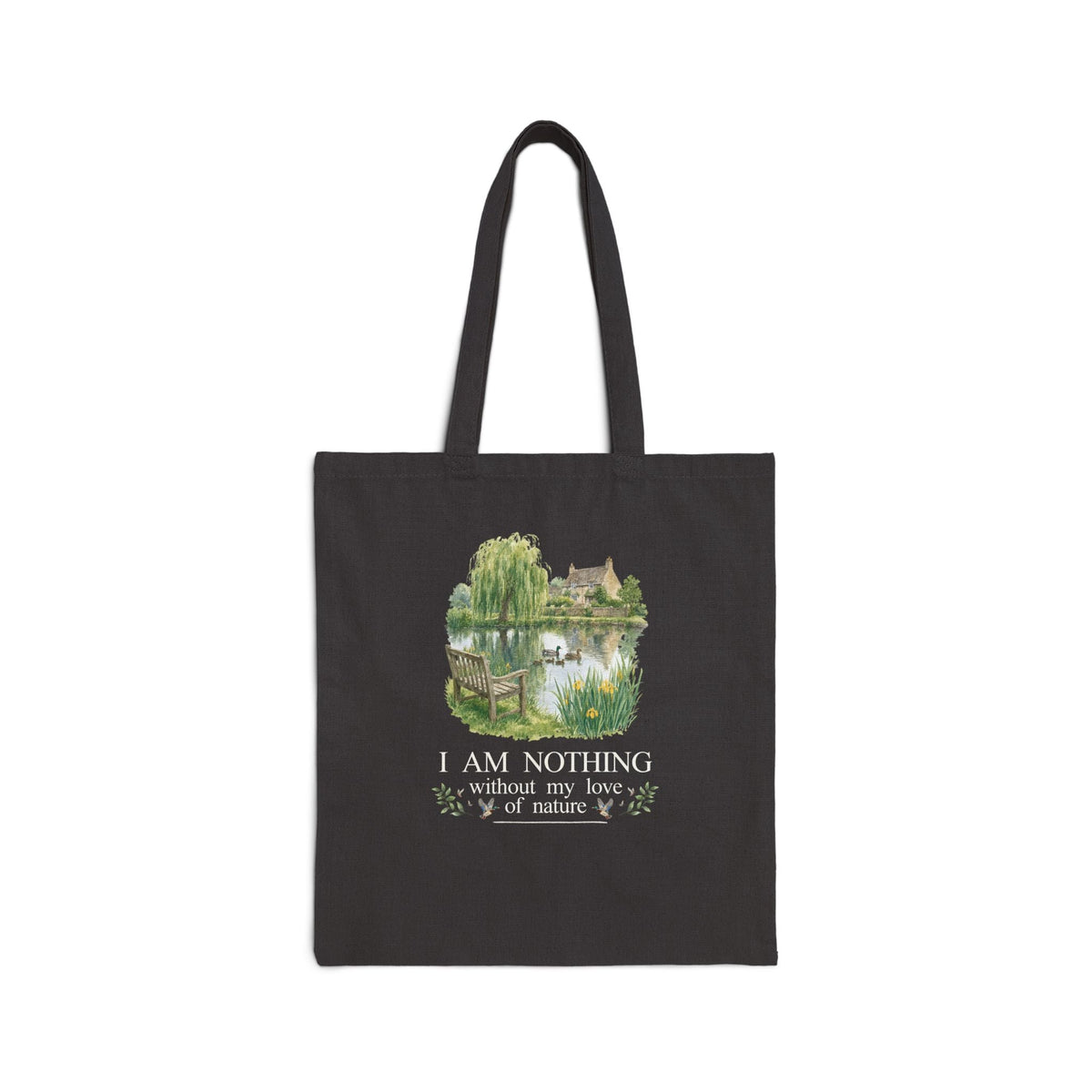 I Am Nothing Without My Love of Nature Tote Bag with Cute Ducks in a Pond, Cute Whimsy Nature Lover Tote Bag for Animal Lover - Opal and June
