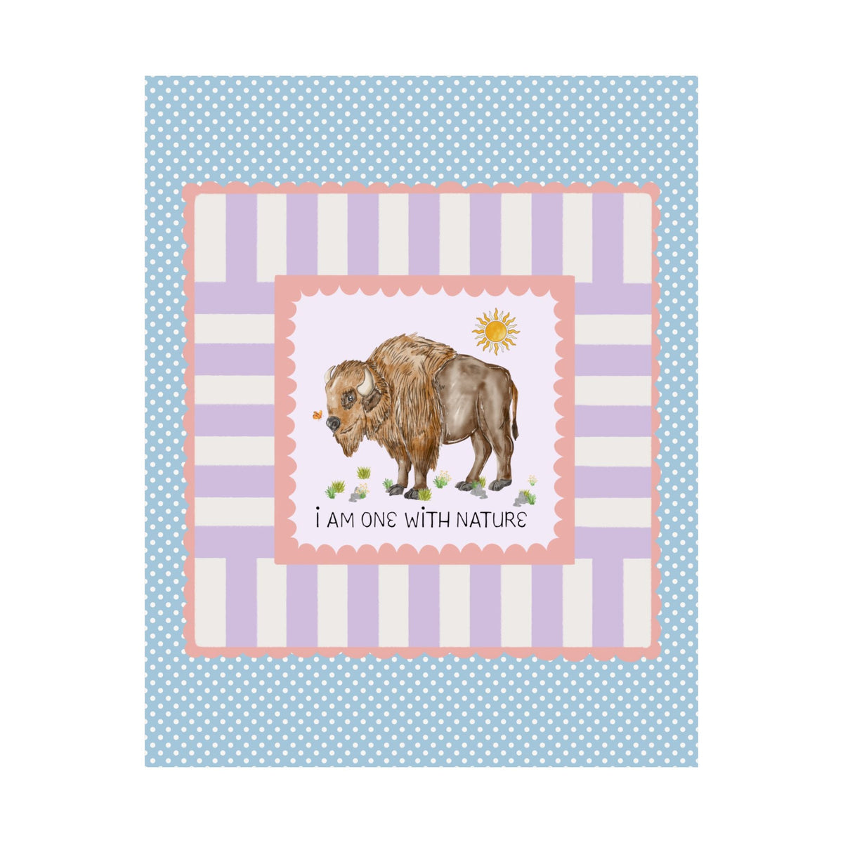 I Am One With Nature Poster Print for Hiking Lover or Animal Lover, Cottagecore Buffalo Bison Print with Butterfly, Cute 90s Aesthetic - Opal and June