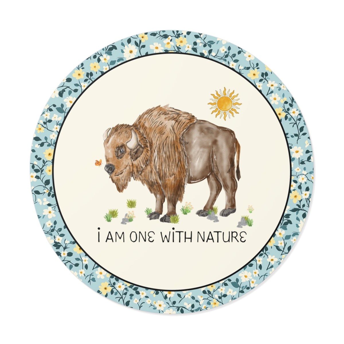 I Am One With Nature Sticker for Hiking Lover or Animal Lover, Cottagecore Buffalo Bison Sticker with Butterfly, Cute 90s Aesthetic - Opal and June