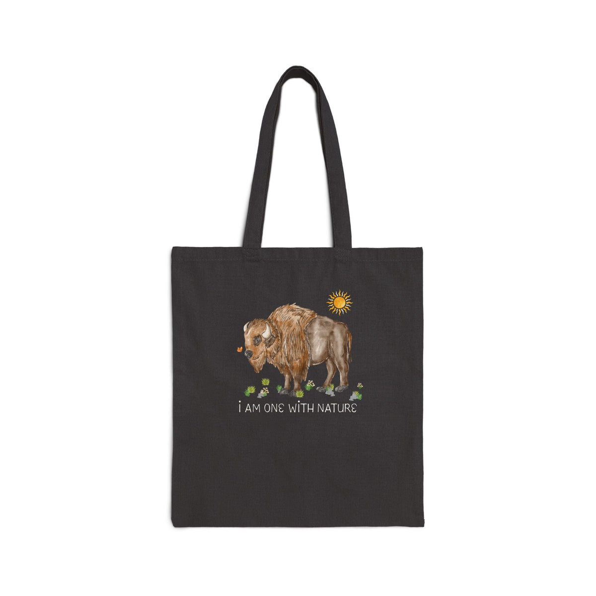 I Am One With Nature Tote Bag for Hiking Lover or Animal Lover, Cottagecore Buffalo Bison Tote Bag with Butterfly, Cute 90s Aesthetic - Opal and June