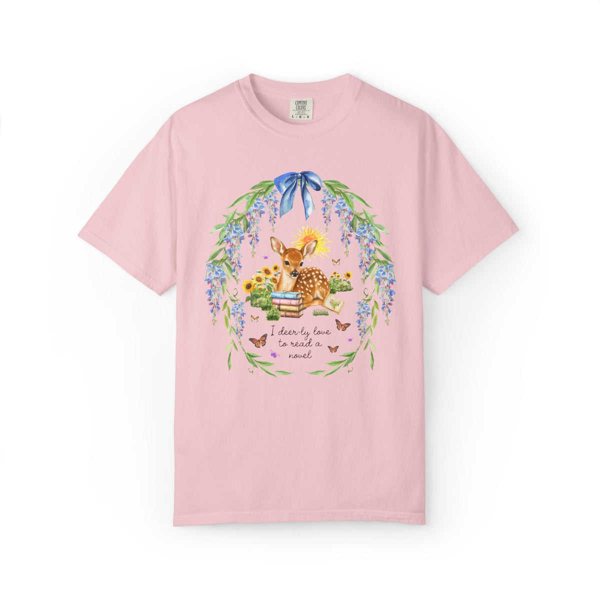 I Deer-ly Love To Read a Books Cottagecore Deer T-Shirt with Flowers, Colorful Maximalist Animal Lover Reading Tee Shirt for Romance Reader - Opal and June