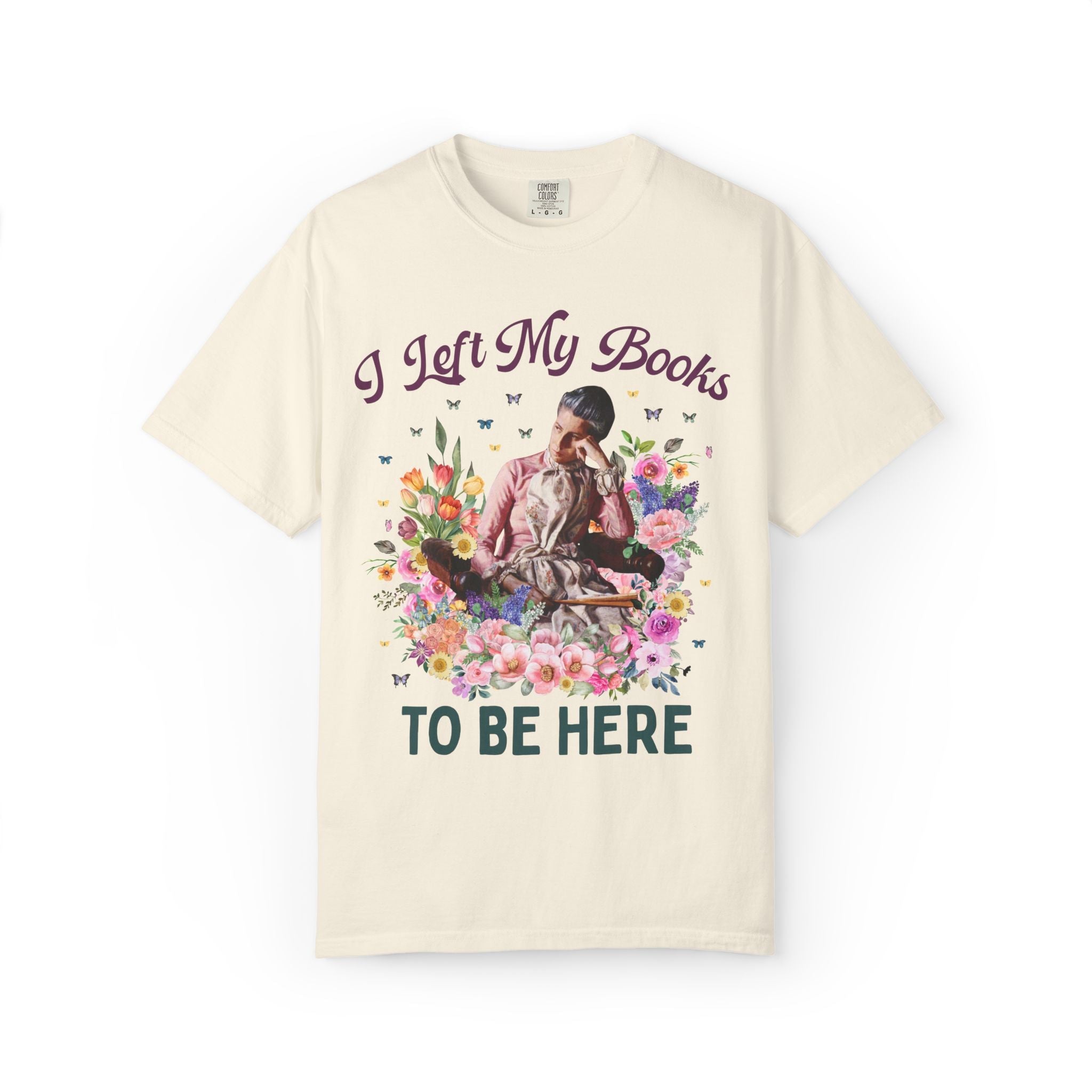 I Left My Books to Be Here: Funny Bookish Art History Tee, Painting by Thomas Eakins, American Realism Art History T-Shirt with Flowers - Opal and June