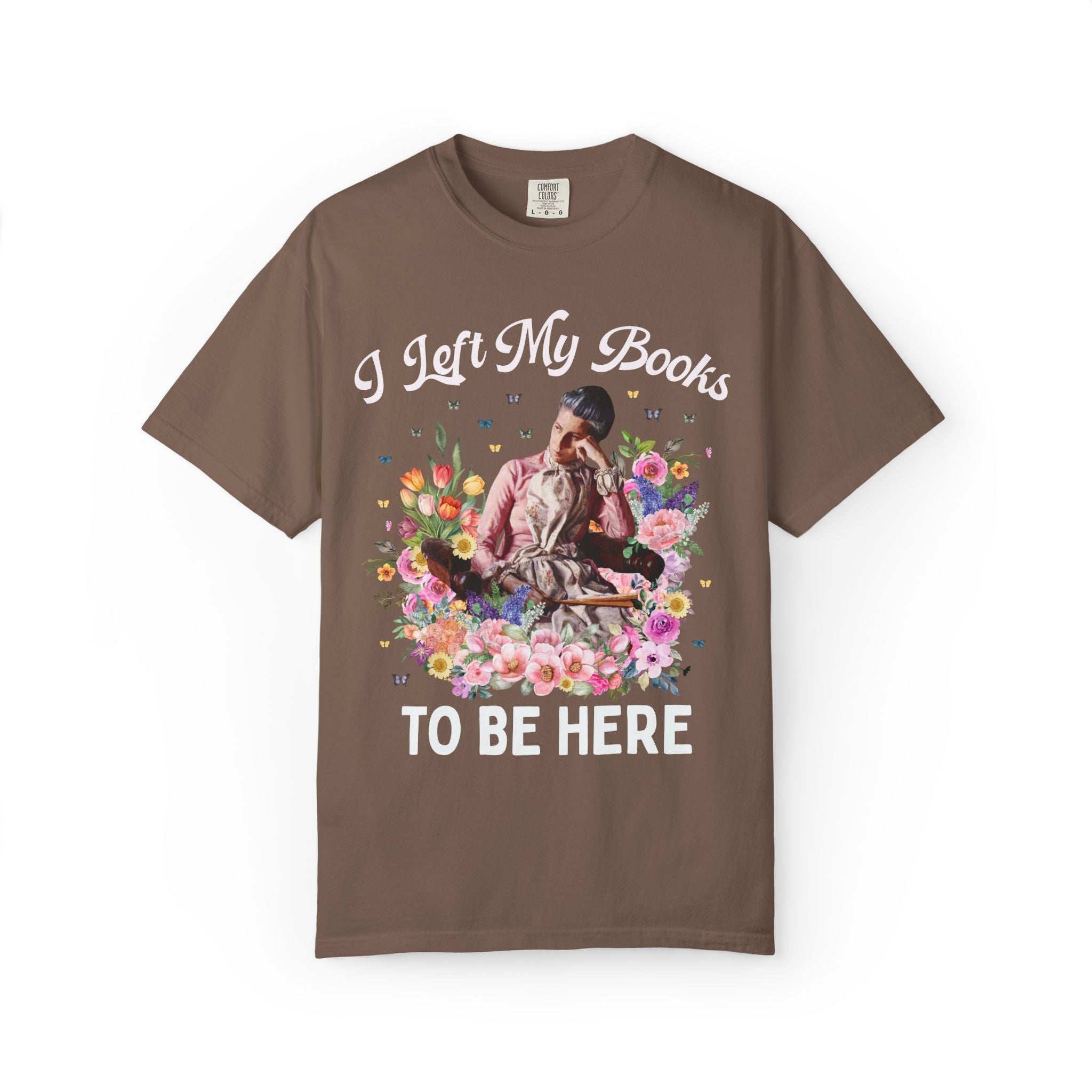 I Left My Books to Be Here: Funny Bookish Art History Tee, Painting by Thomas Eakins, American Realism Art History T-Shirt with Flowers - Opal and June