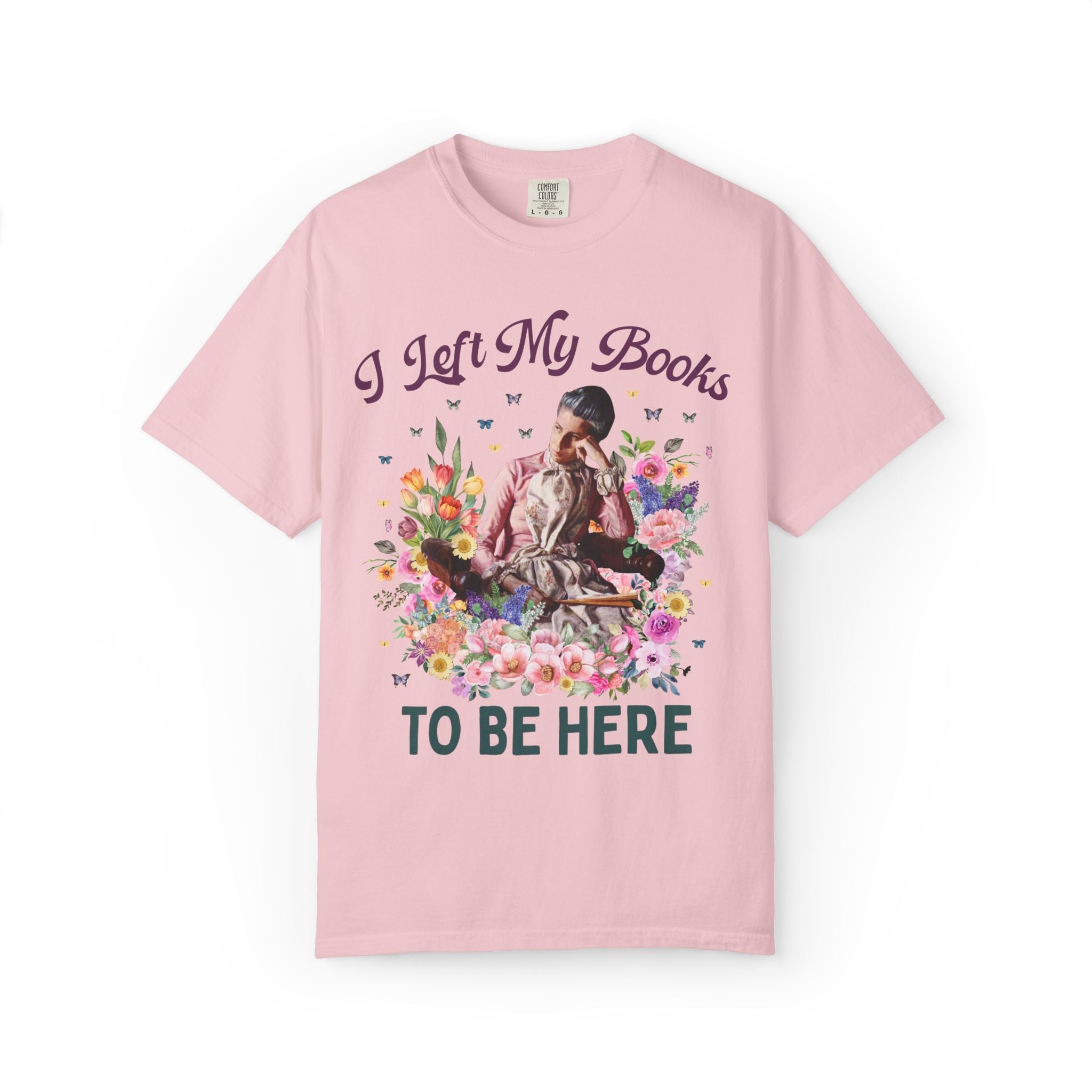 I Left My Books to Be Here: Funny Bookish Art History Tee, Painting by Thomas Eakins, American Realism Art History T-Shirt with Flowers - Opal and June
