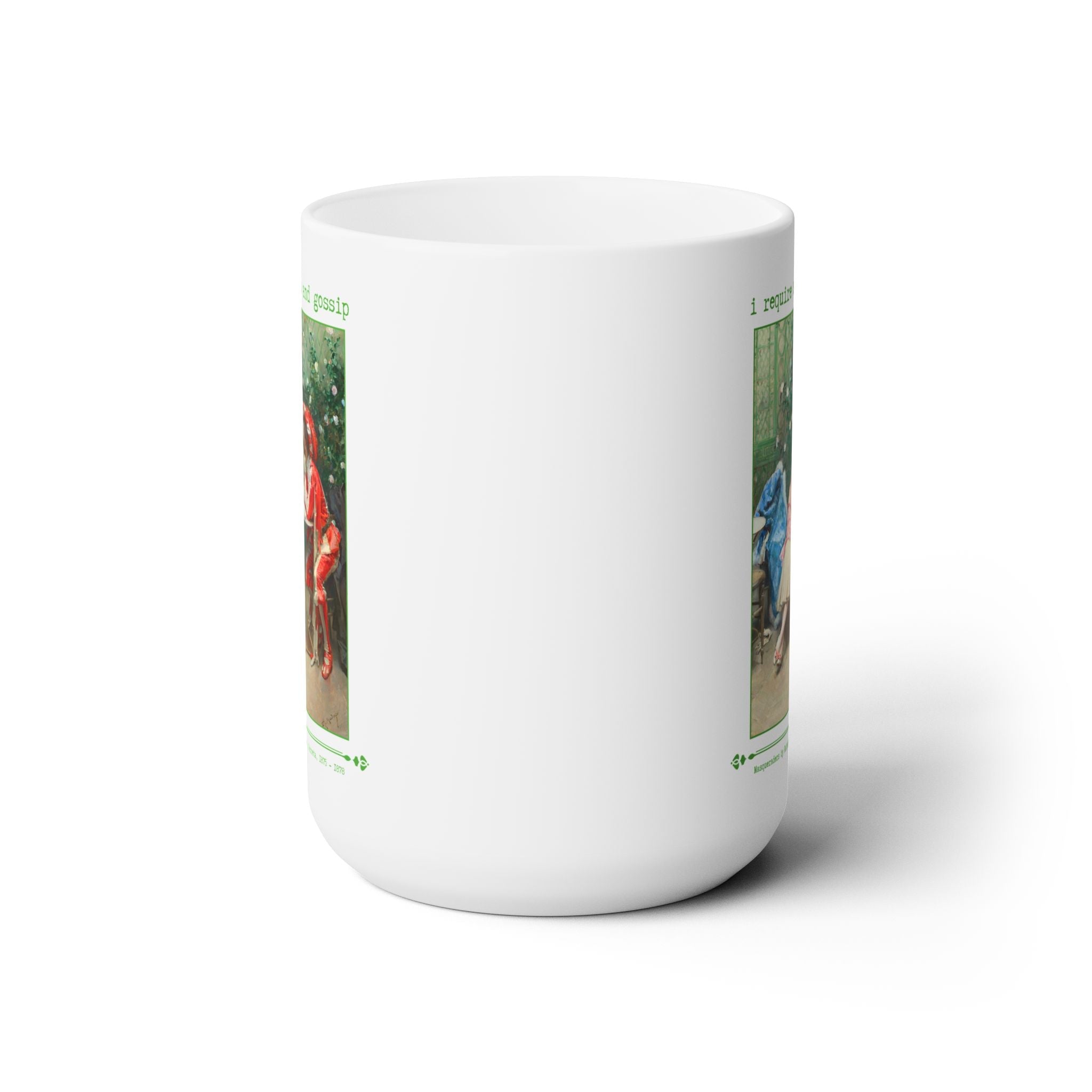 I Require Snacks and Gossip Coffee Mug: Funny Art History Lover Gift for Friend Who Loves Long Coffee Dates, Colorful Rococo Art History - Opal and June