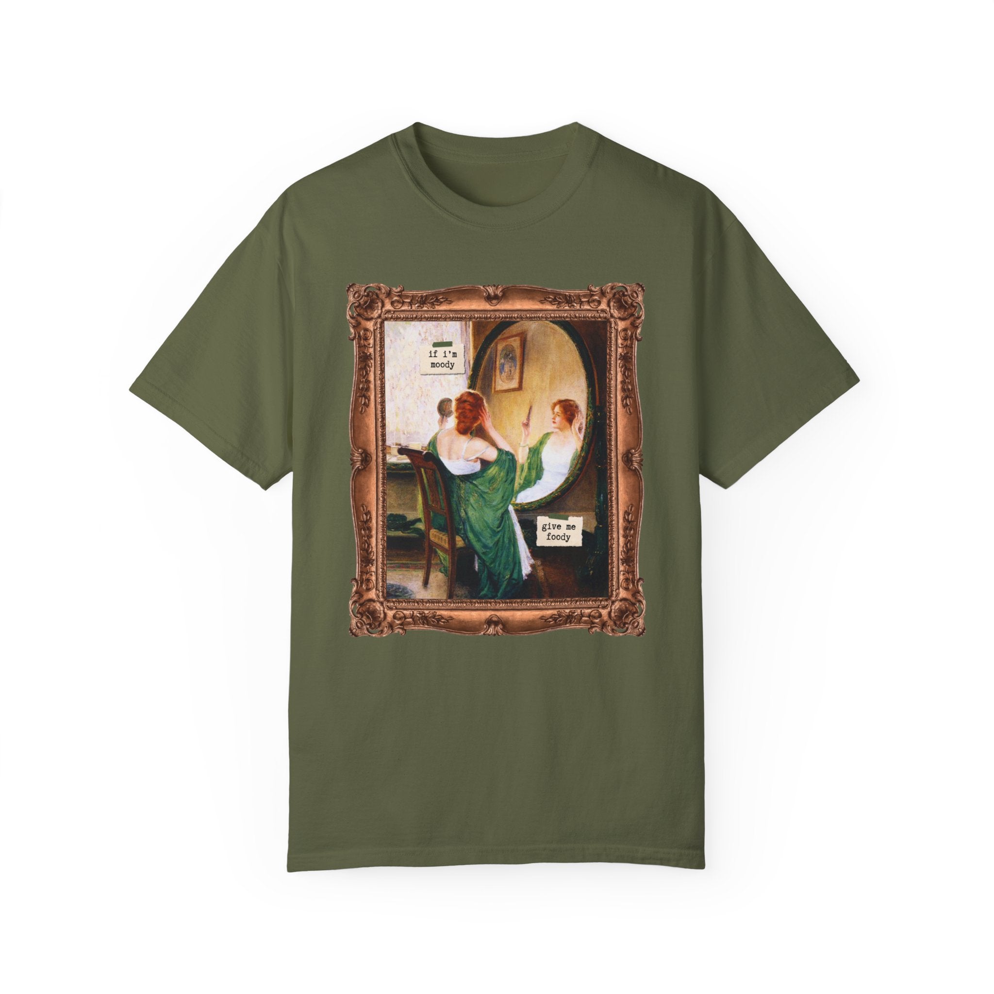 If I'm Moody Give Me Foody: Funny Saying Art History T-Shirt for Friend Who Loves Art, Sarcastic Humanites Major, Green Mirror by Guy Rose - Opal and June