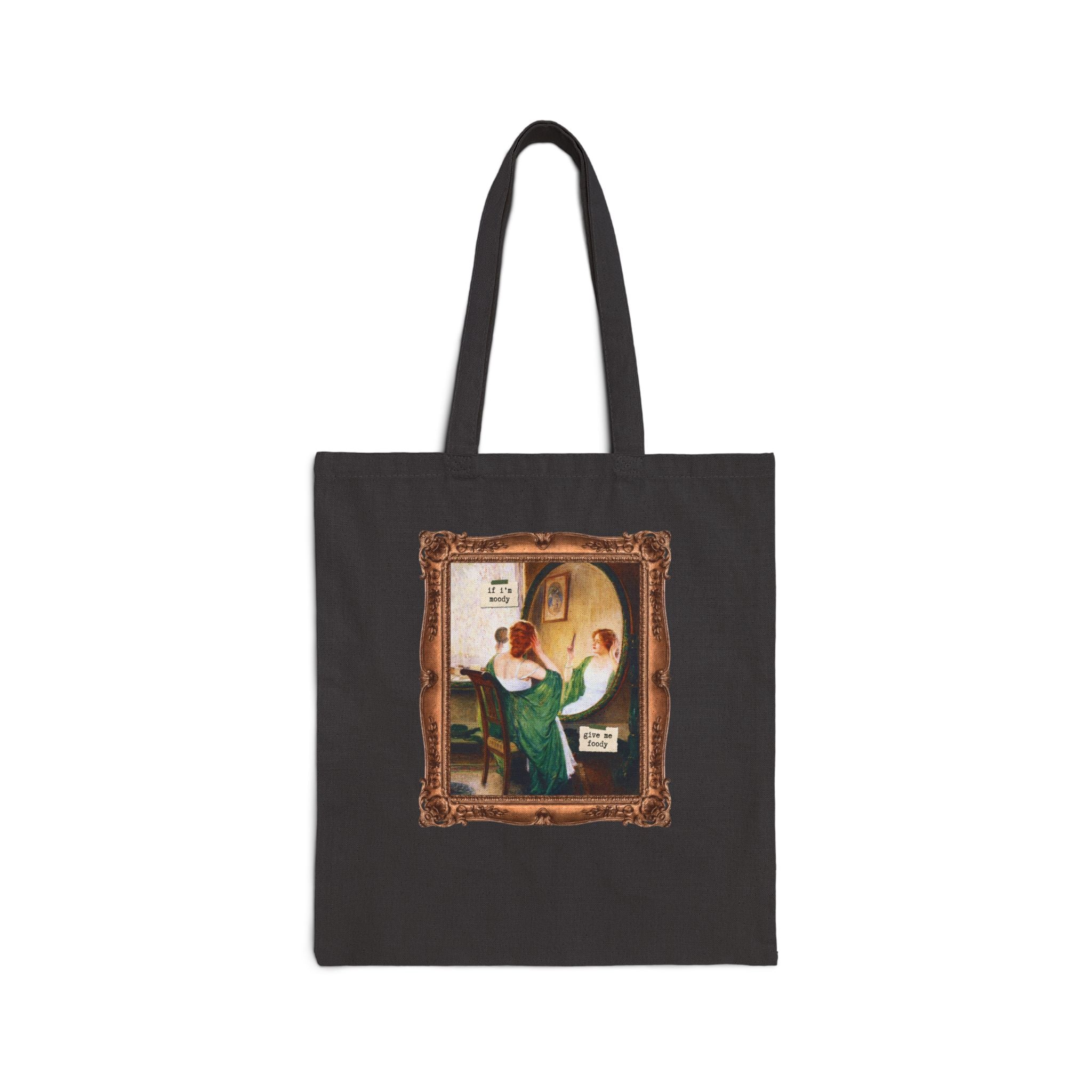 If I'm Moody Give Me Foody: Funny Saying Art History Tote Bag for Friend Who Loves Art, Sarcastic Humanites Major, Green Mirror by Guy Rose - Opal and June