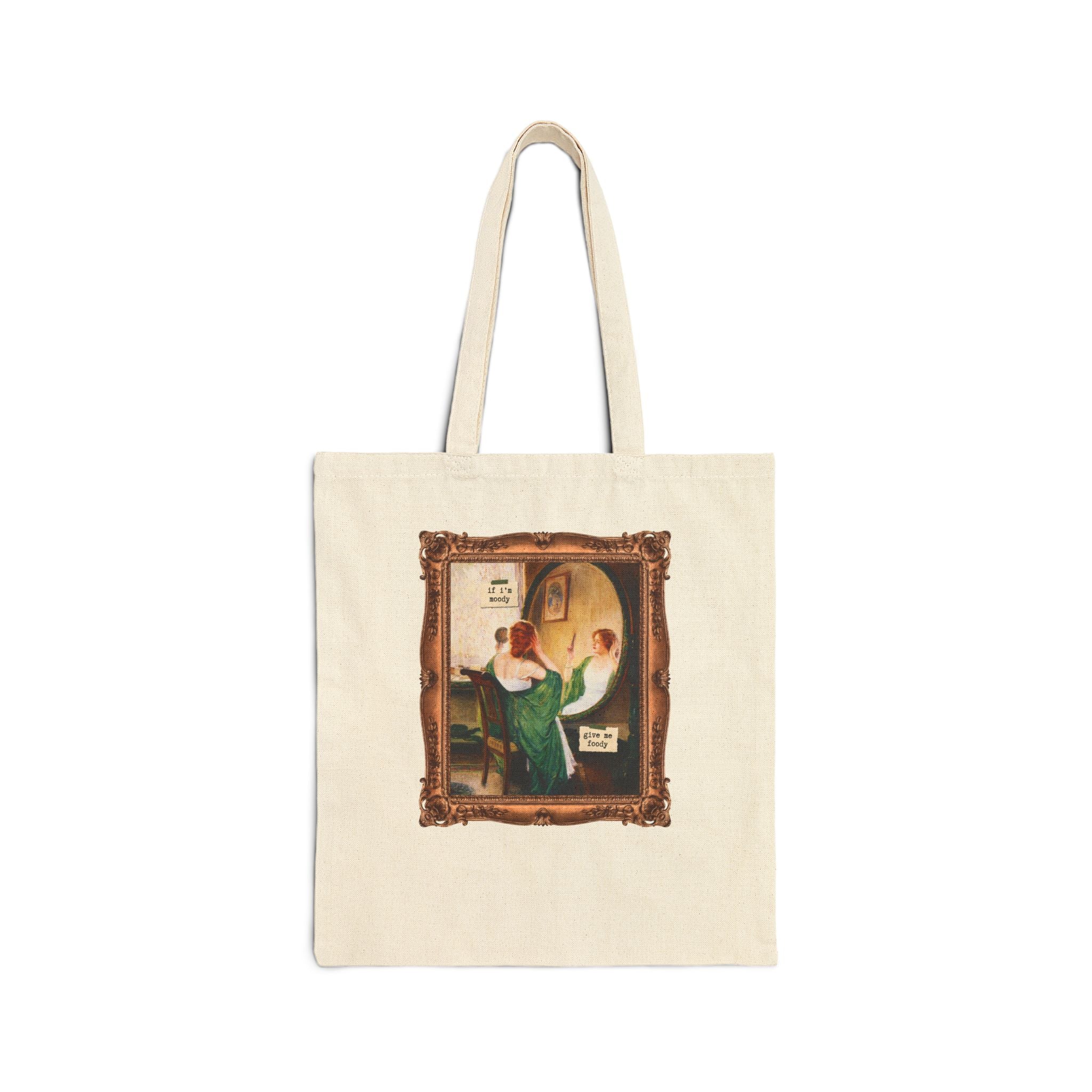 If I'm Moody Give Me Foody: Funny Saying Art History Tote Bag for Friend Who Loves Art, Sarcastic Humanites Major, Green Mirror by Guy Rose - Opal and June