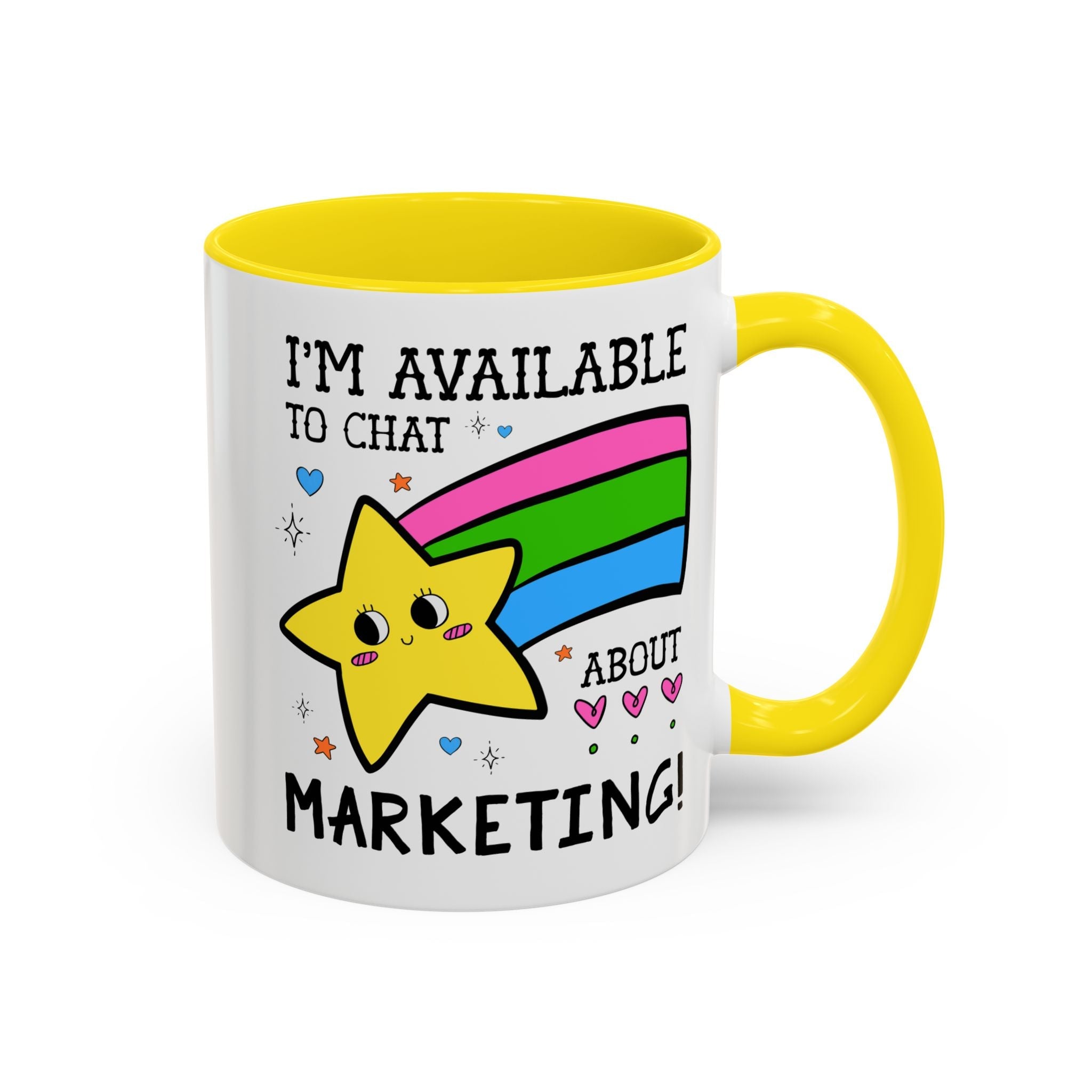 I'm Available to Chat About Marketing Coffee Mug: Cute and Silly Marketing Major Gift for Student Gradating with a Marketing Degree - Opal and June