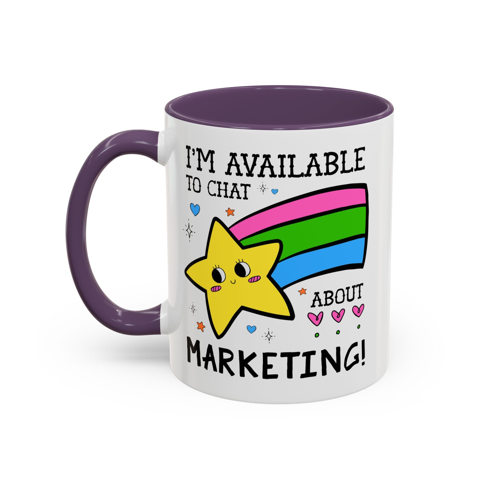 I'm Available to Chat About Marketing Coffee Mug: Cute and Silly Marketing Major Gift for Student Gradating with a Marketing Degree - Opal and June